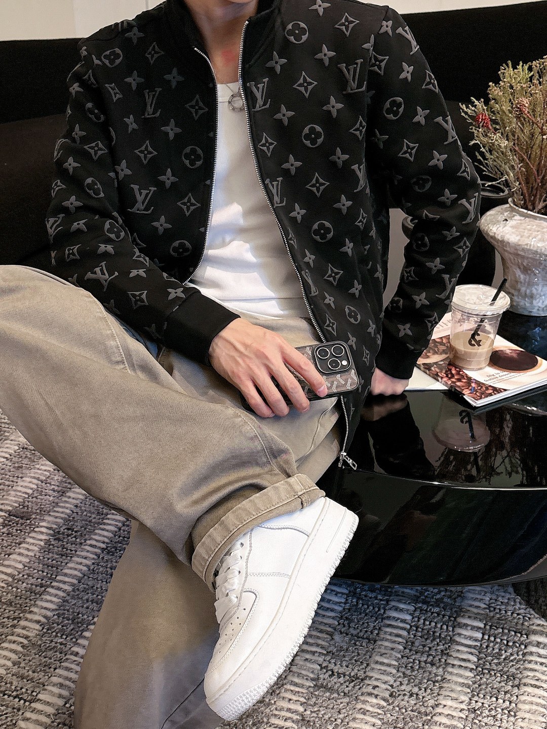 Louis Vuitton Couple Basic Clothing Black Couple Style S-m-l-xl