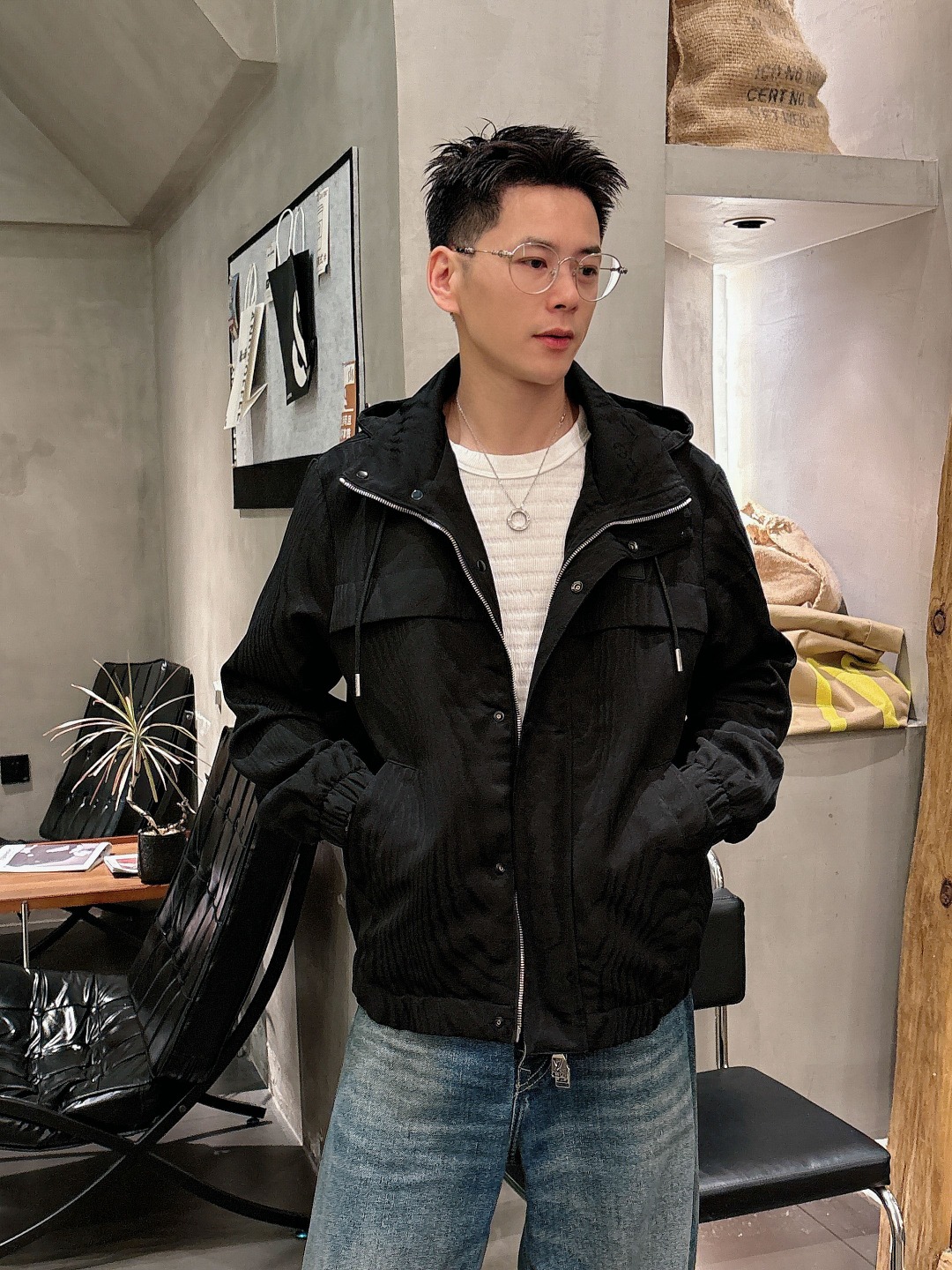 Louis Vuitton Male Jacket Black Couple Style S-m-l-xl