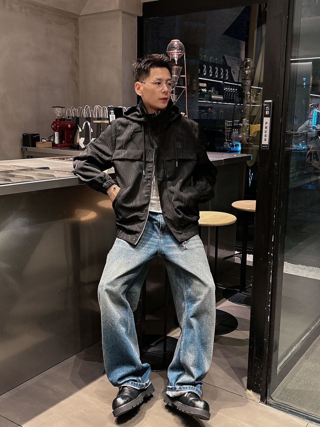 Louis Vuitton Male Jacket Black Couple Style S-m-l-xl