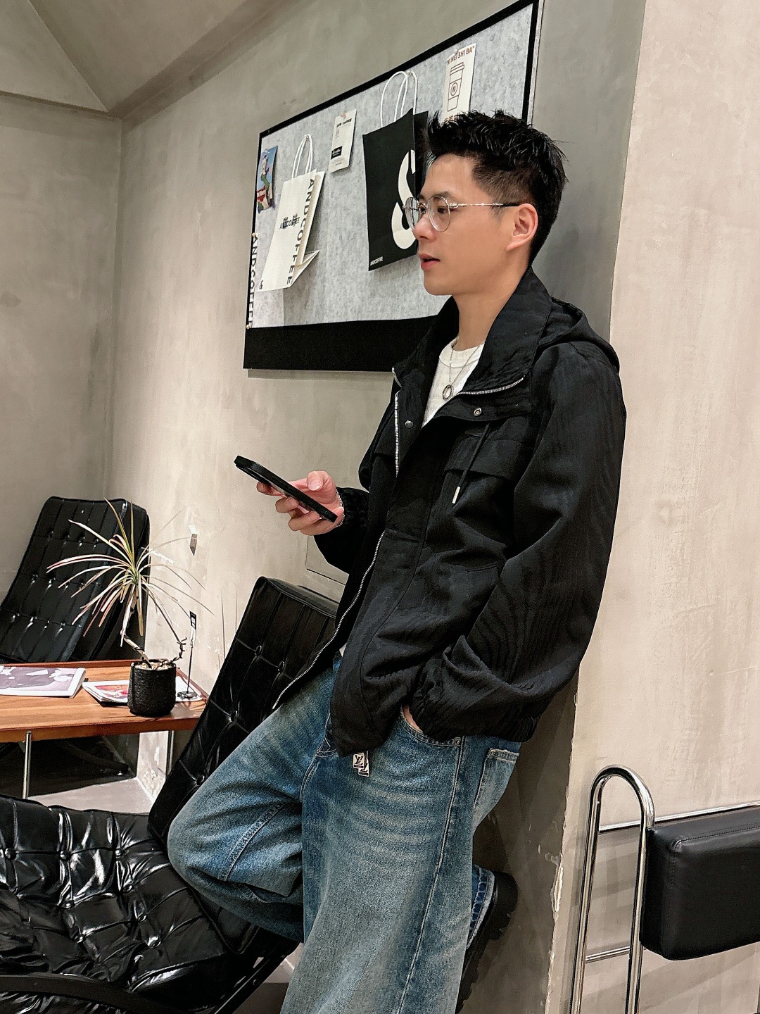 Louis Vuitton Male Jacket Black Couple Style S-m-l-xl