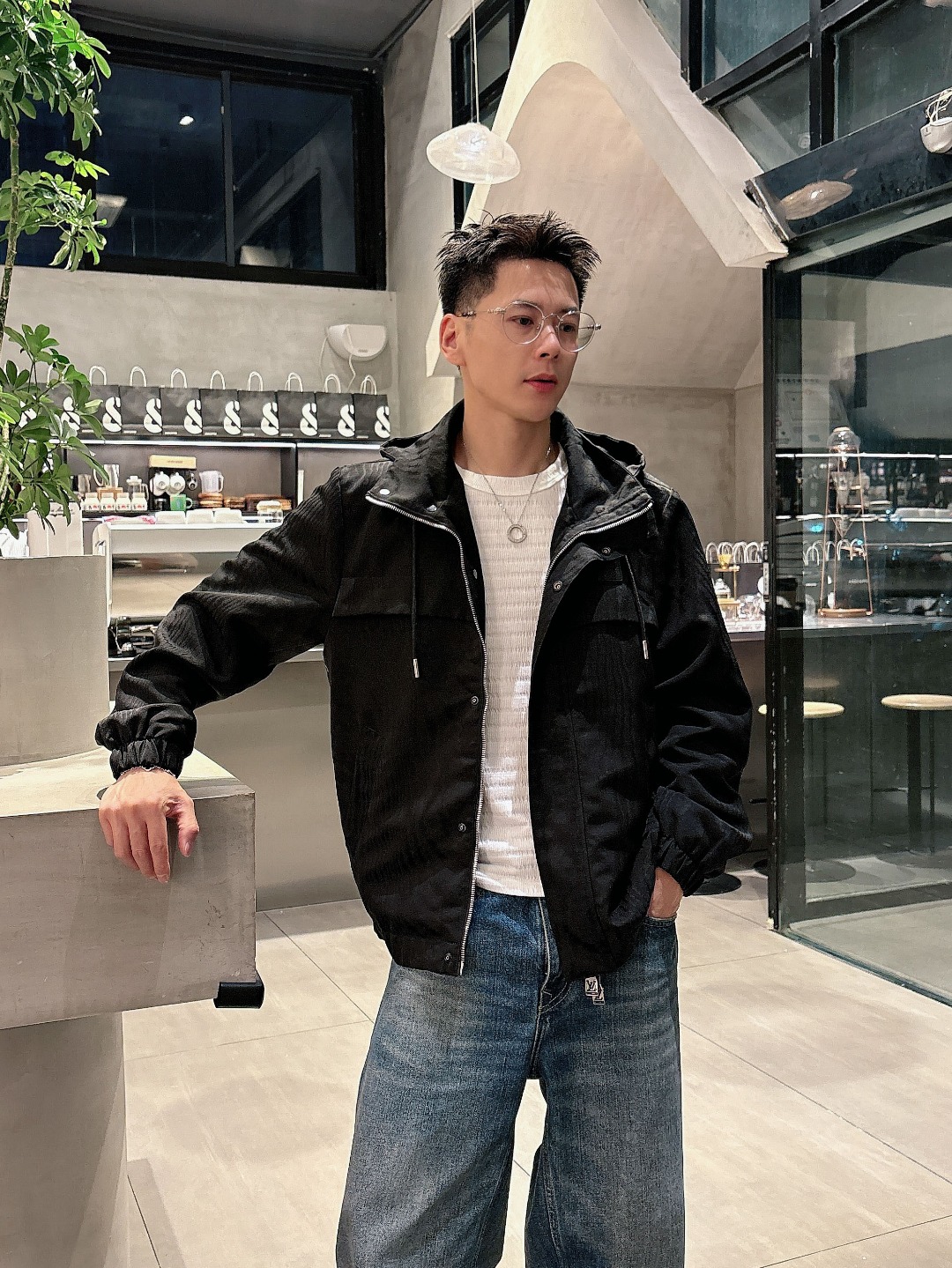 Louis Vuitton Male Jacket Black Couple Style S-m-l-xl