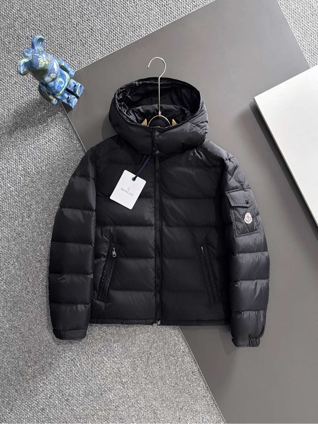 Male Down Jacket White Duck Down Black Hooded M-l