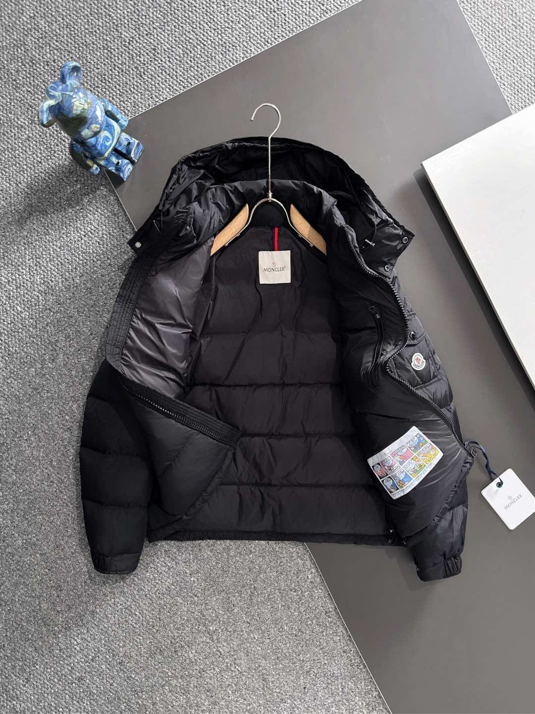 Male Down Jacket White Duck Down Black Hooded M-l