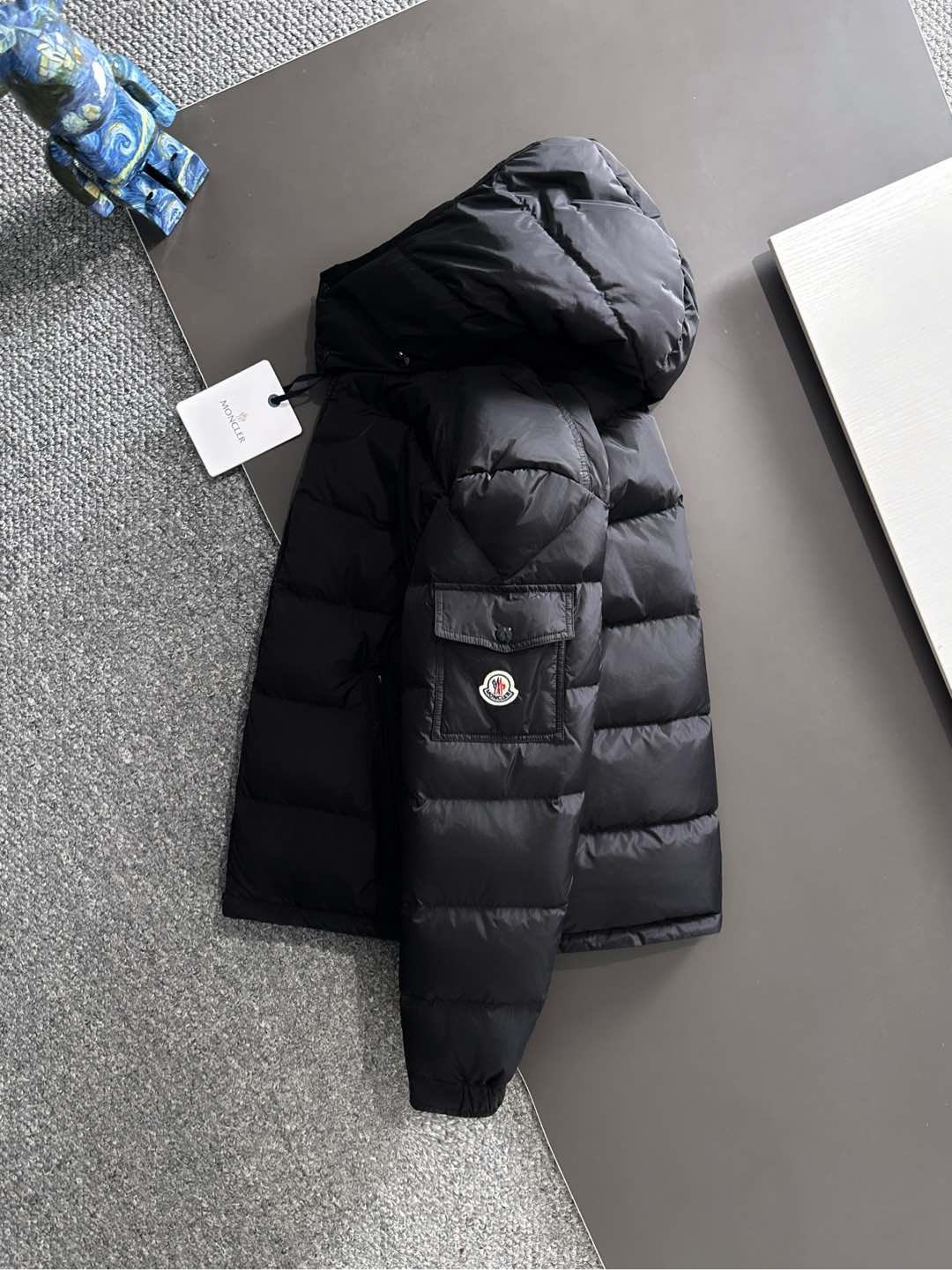 Male Down Jacket White Duck Down Black Hooded M-l