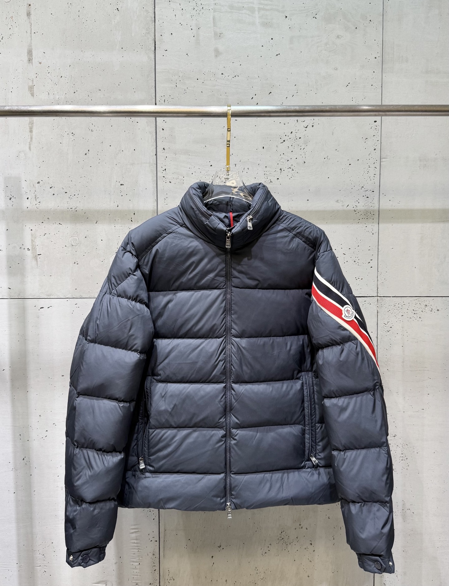 Moncler Male Basic Clothing White Duck Down Black Striped S-m-l
