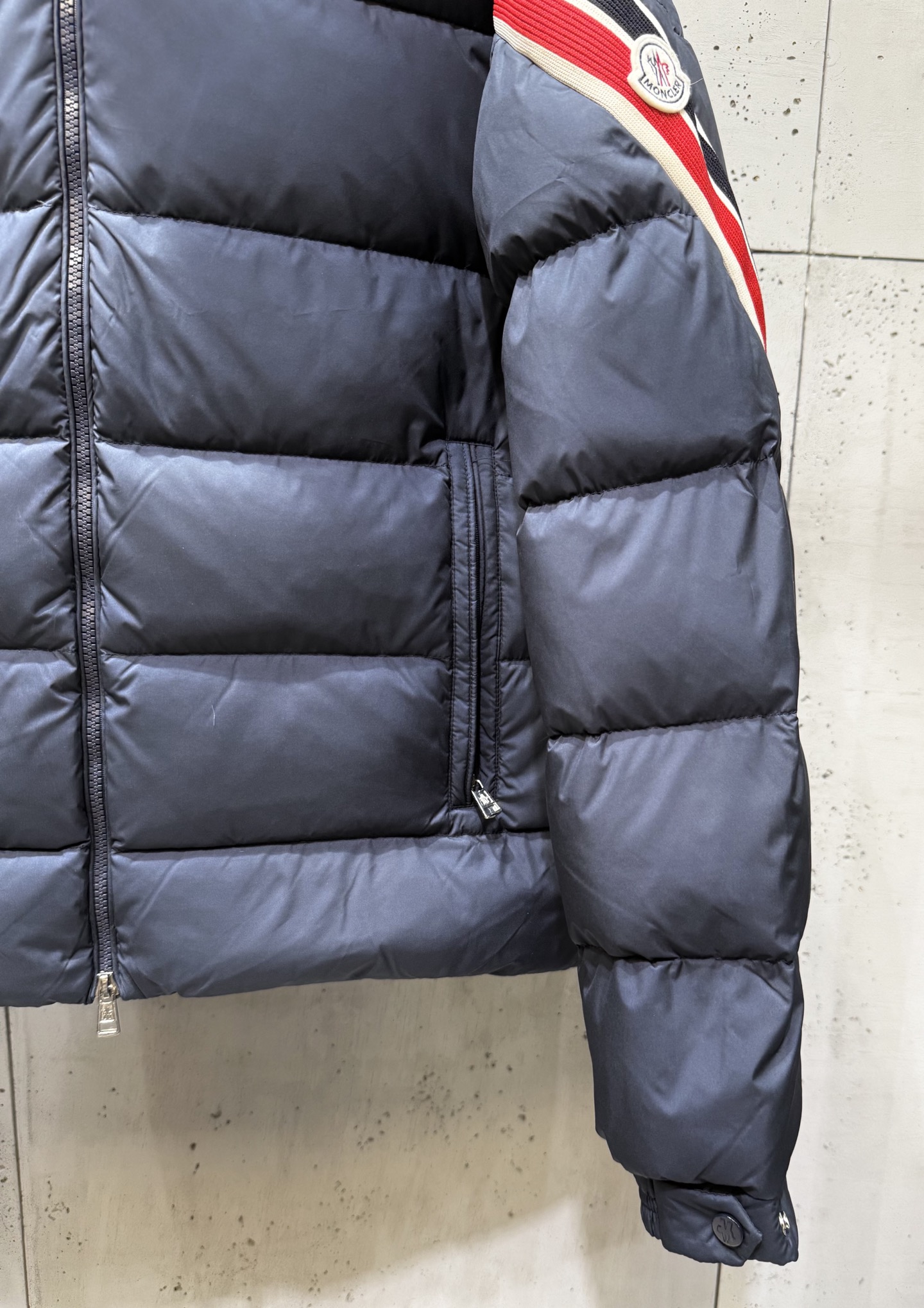 Moncler Male Basic Clothing White Duck Down Black Striped S-m-l