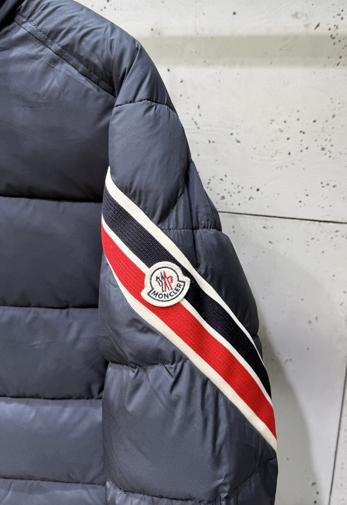 Moncler Male Basic Clothing White Duck Down Black Striped S-m-l