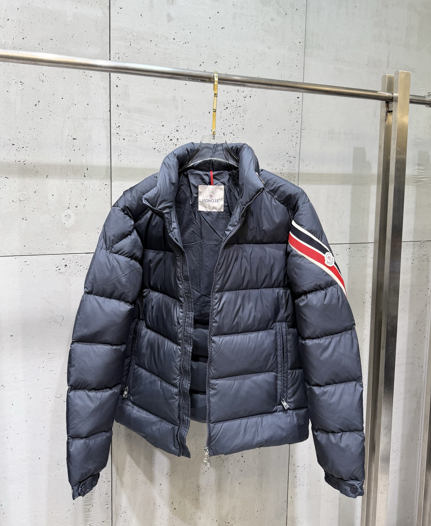 Moncler Male Basic Clothing White Duck Down Black Striped S-m-l