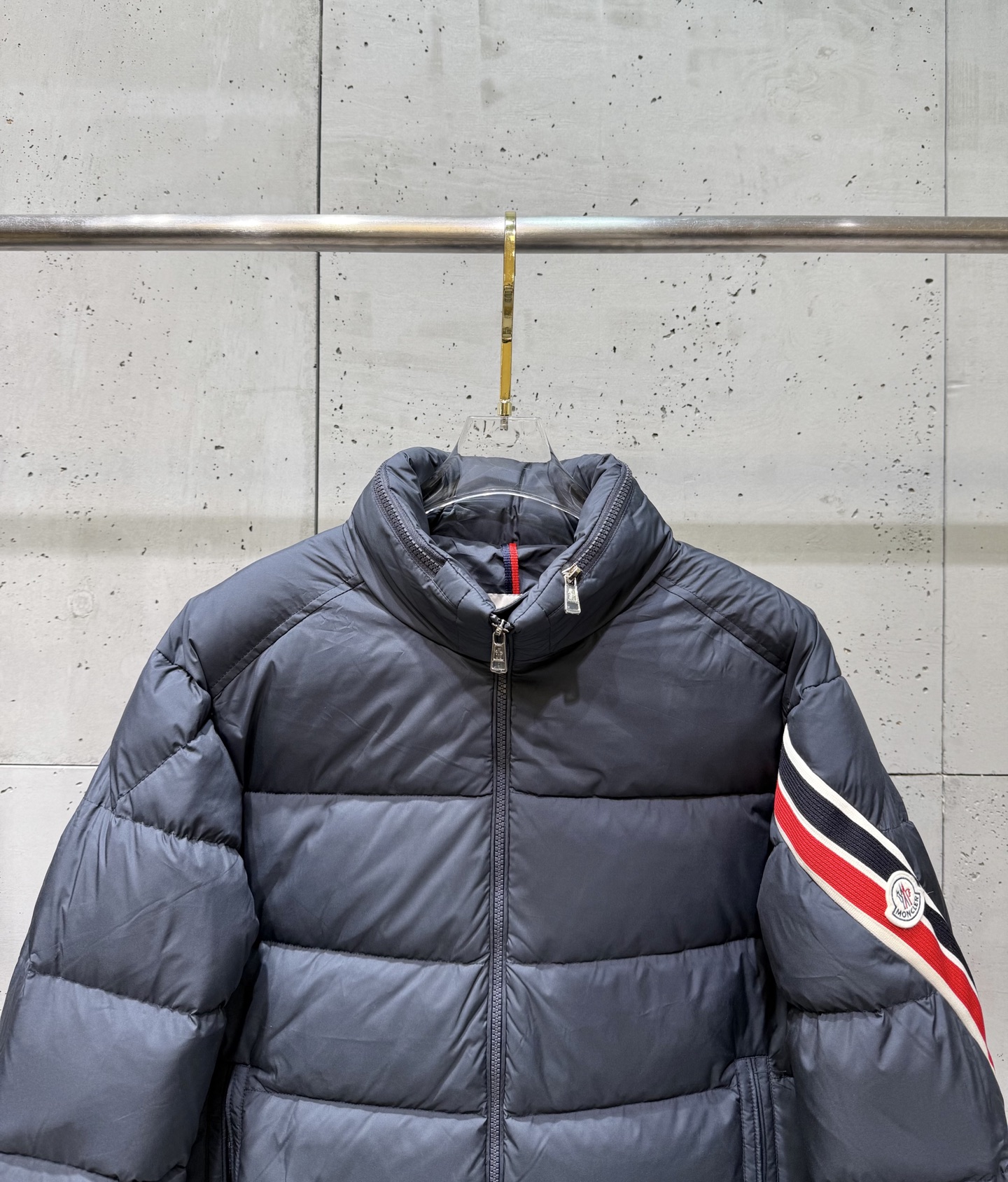 Moncler Male Basic Clothing White Duck Down Black Striped S-m-l