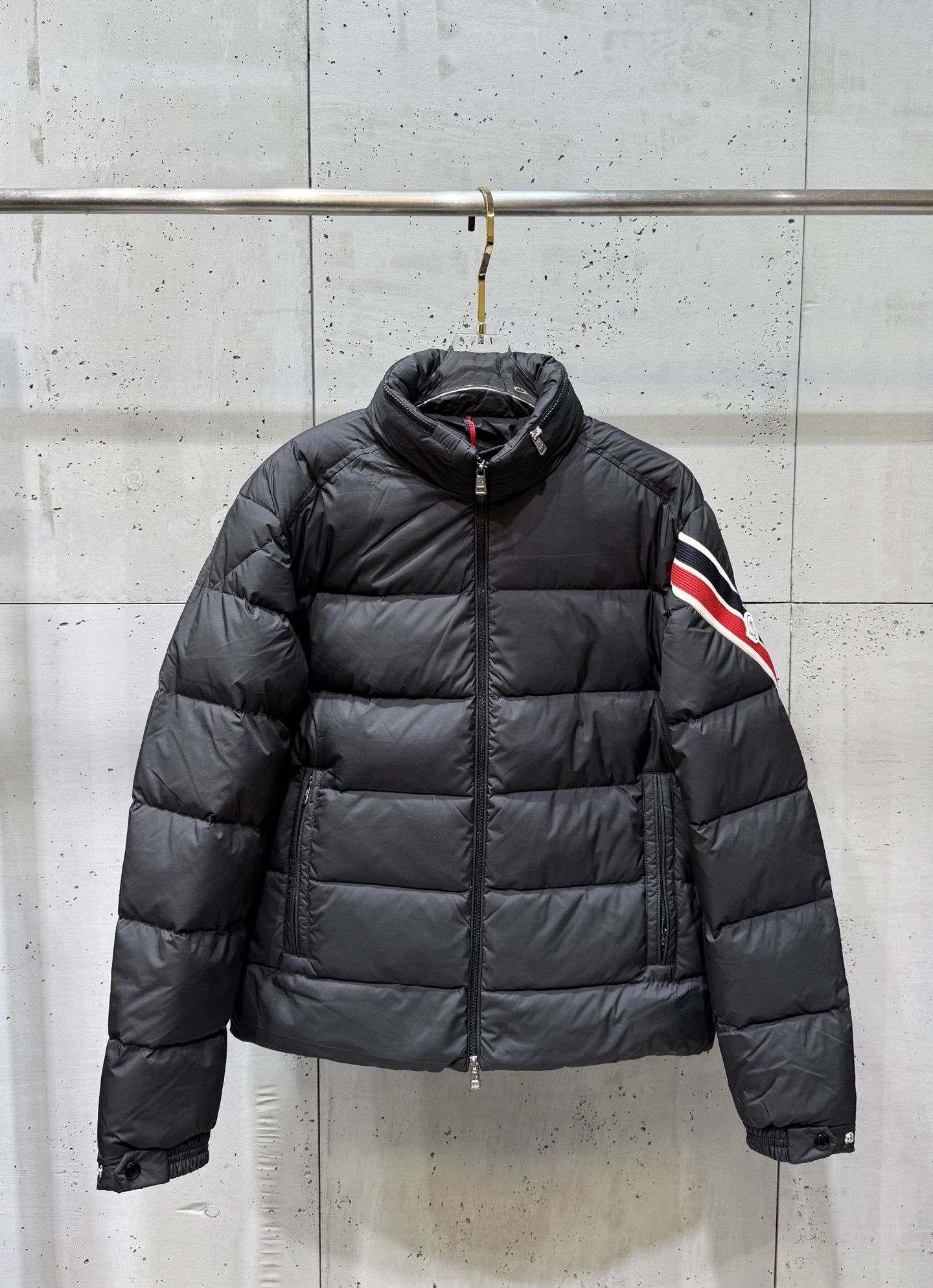 Moncler Male Basic Clothing White Duck Down Black Striped S-m-l