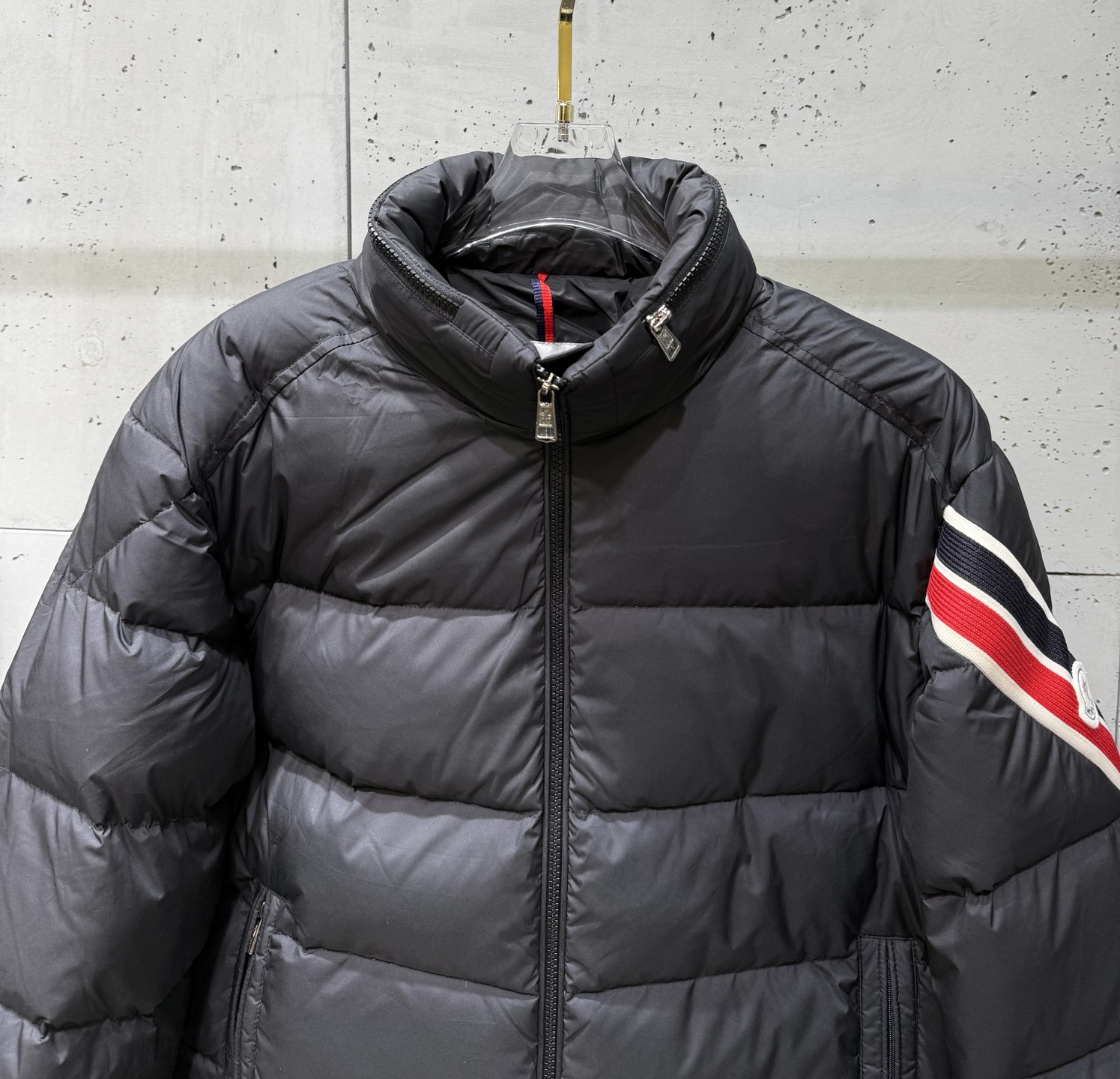 Moncler Male Basic Clothing White Duck Down Black Striped S-m-l