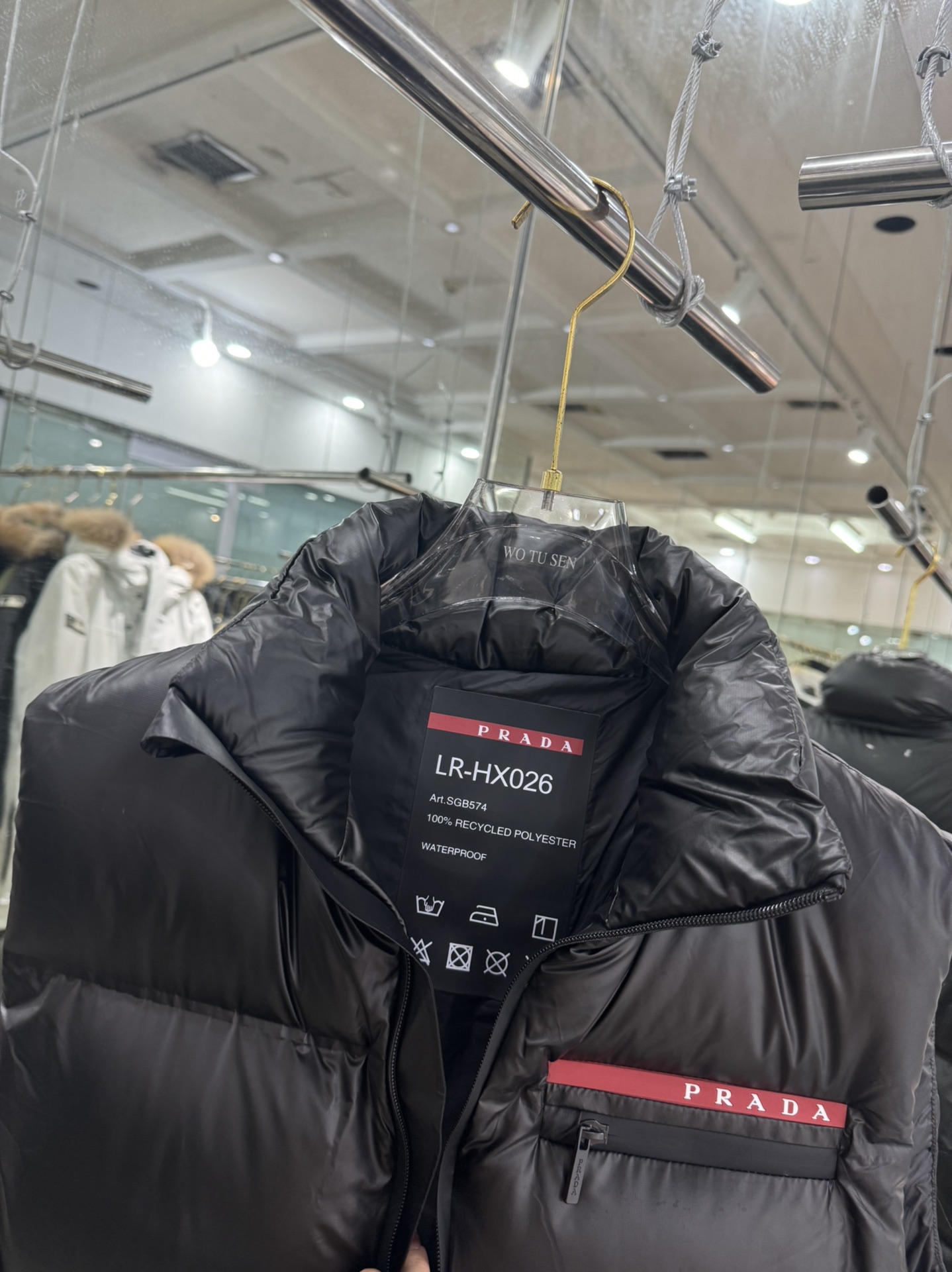 Prada Down Vest Polyester Black Hooded S-l-xl