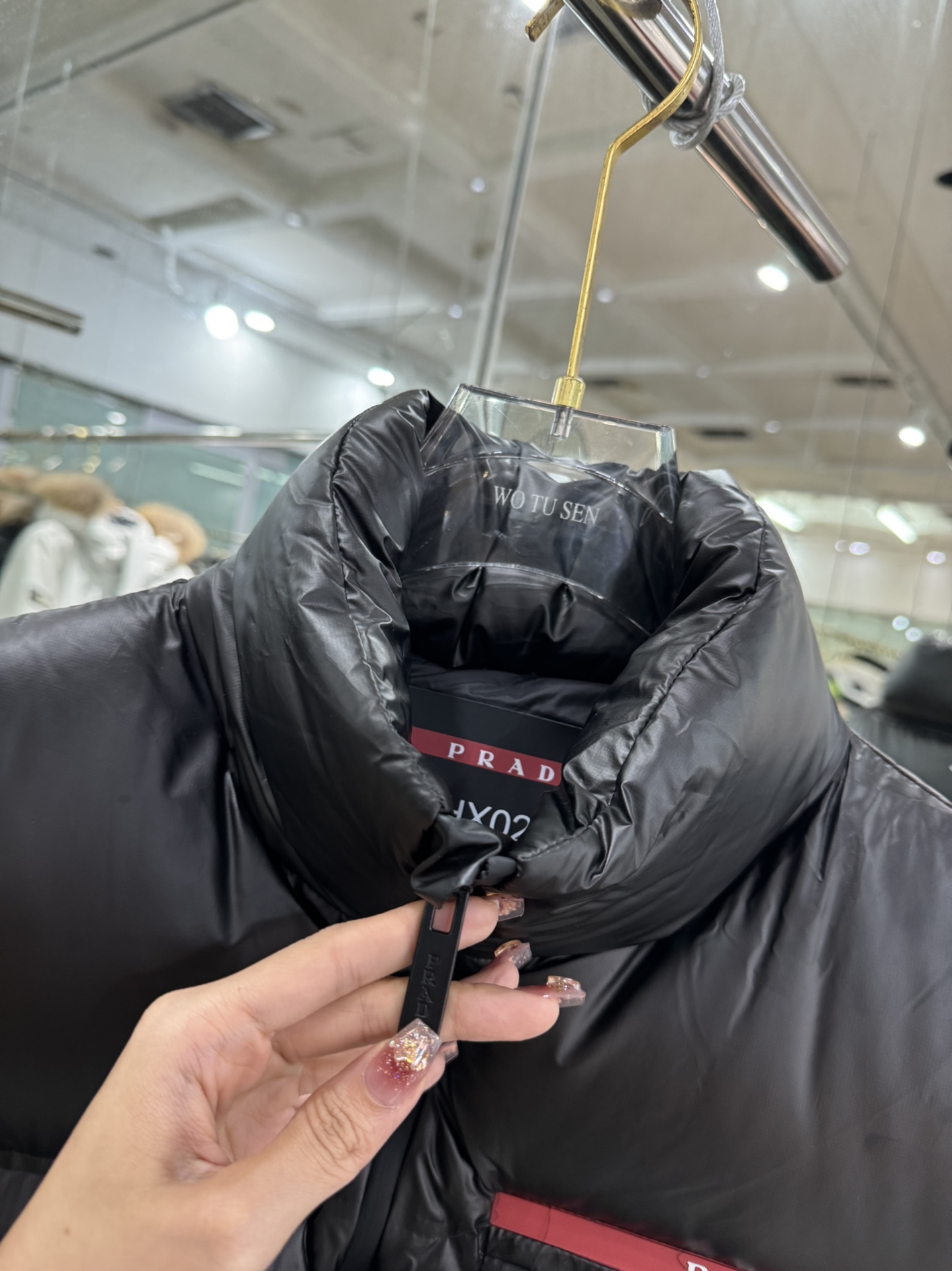 Prada Down Vest Polyester Black Hooded S-l-xl