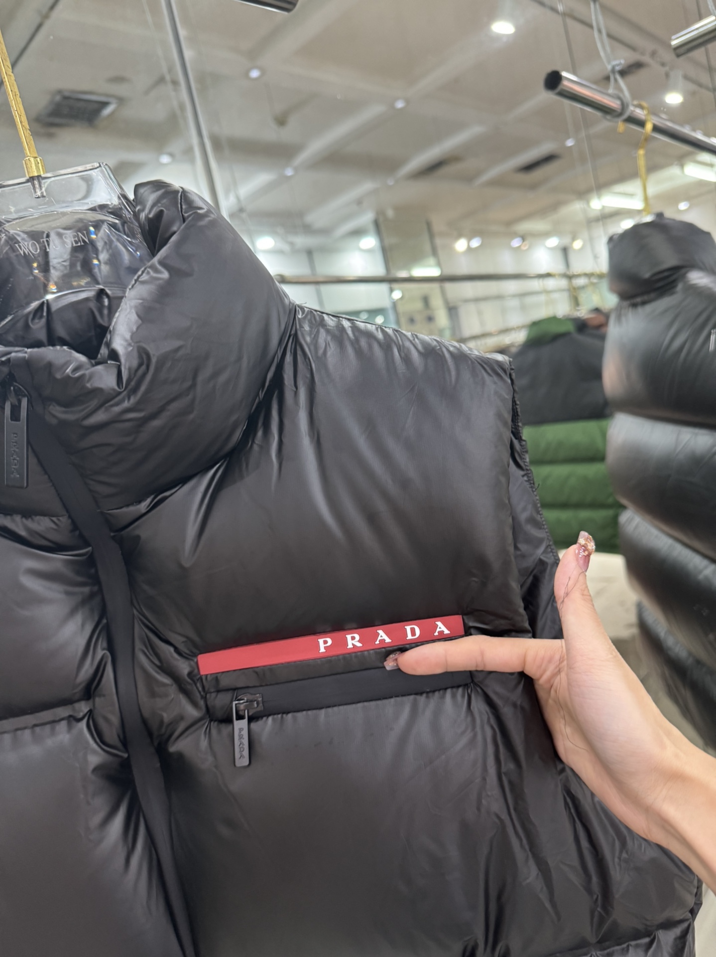 Prada Down Vest Polyester Black Hooded S-l-xl