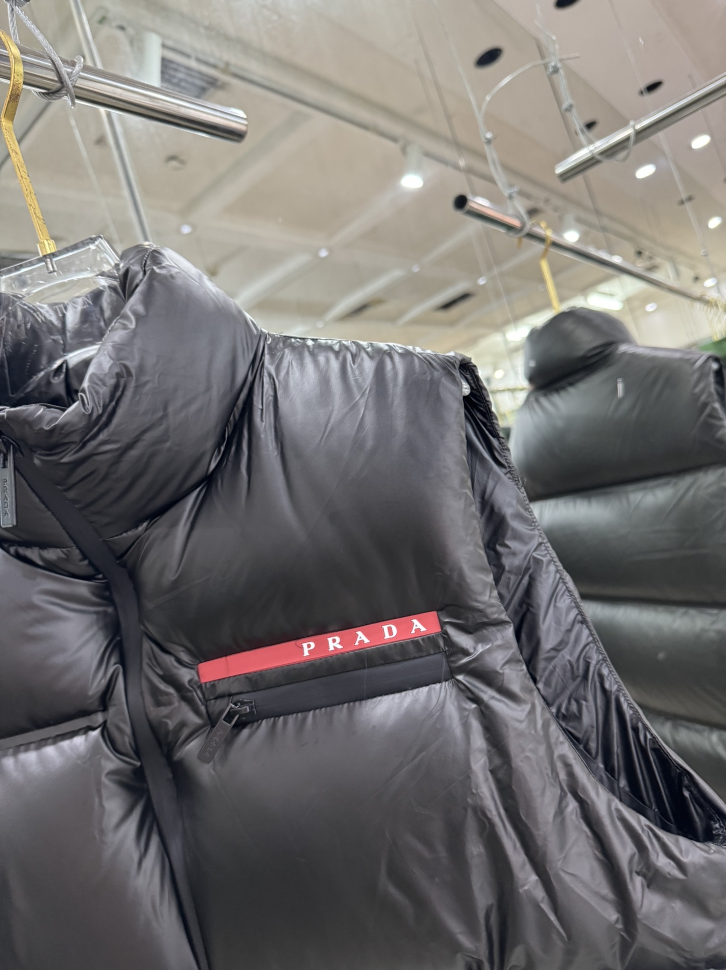 Prada Down Vest Polyester Black Hooded S-l-xl