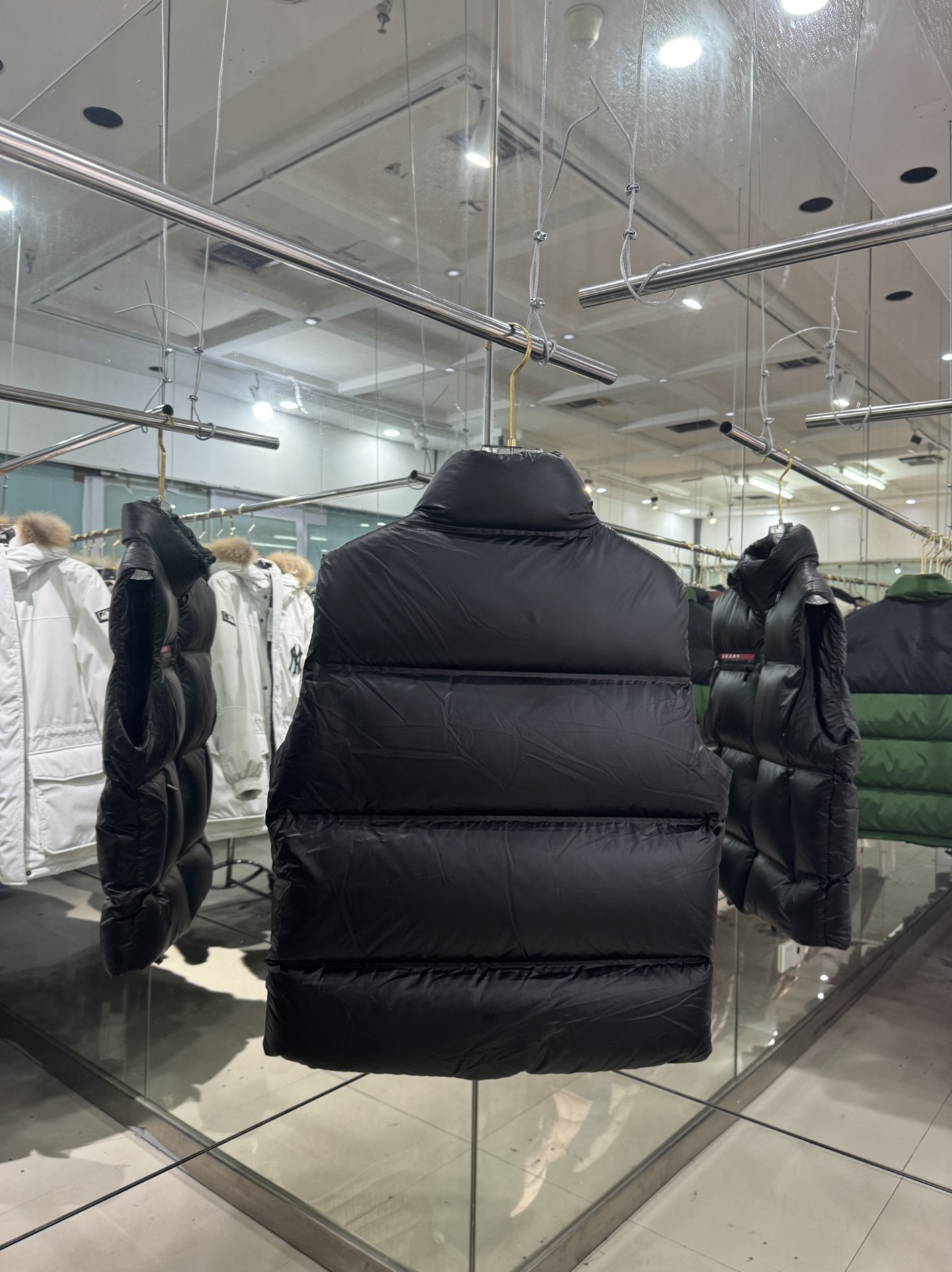 Prada Down Vest Polyester Black Hooded S-l-xl