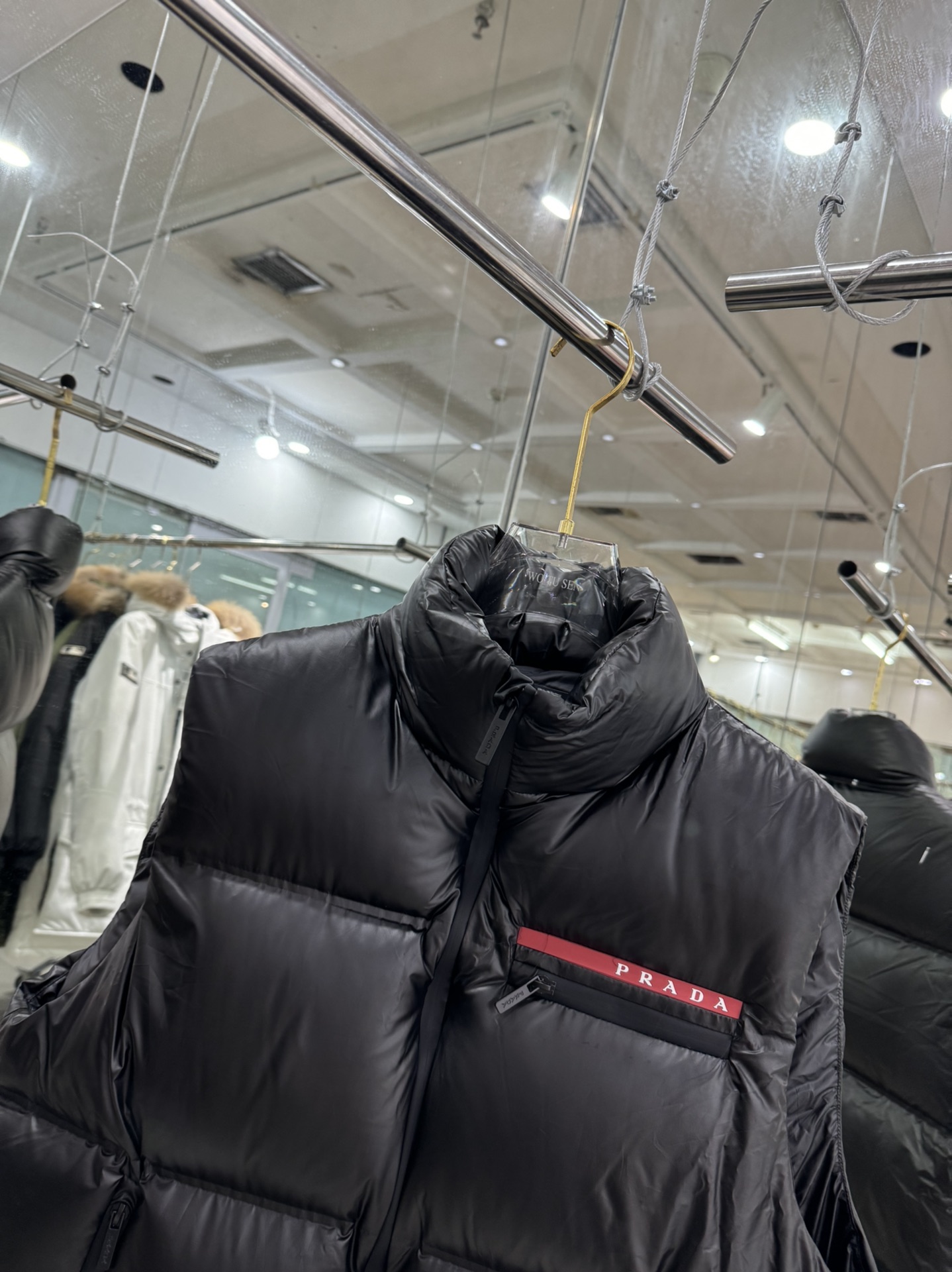 Prada Down Vest Polyester Black Hooded S-l-xl