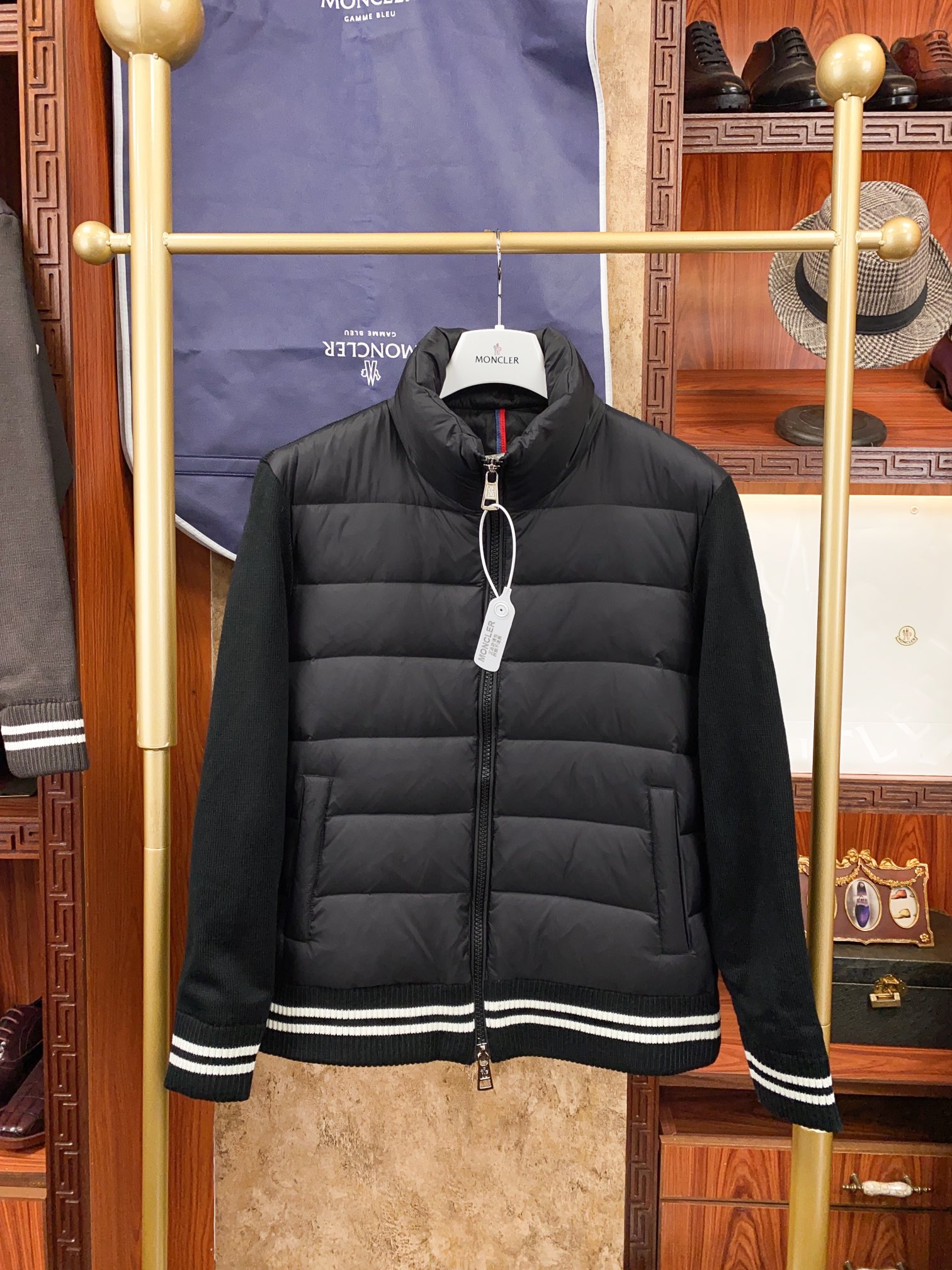 Moncler Couple Down Jacket Knitted Black Hooded M