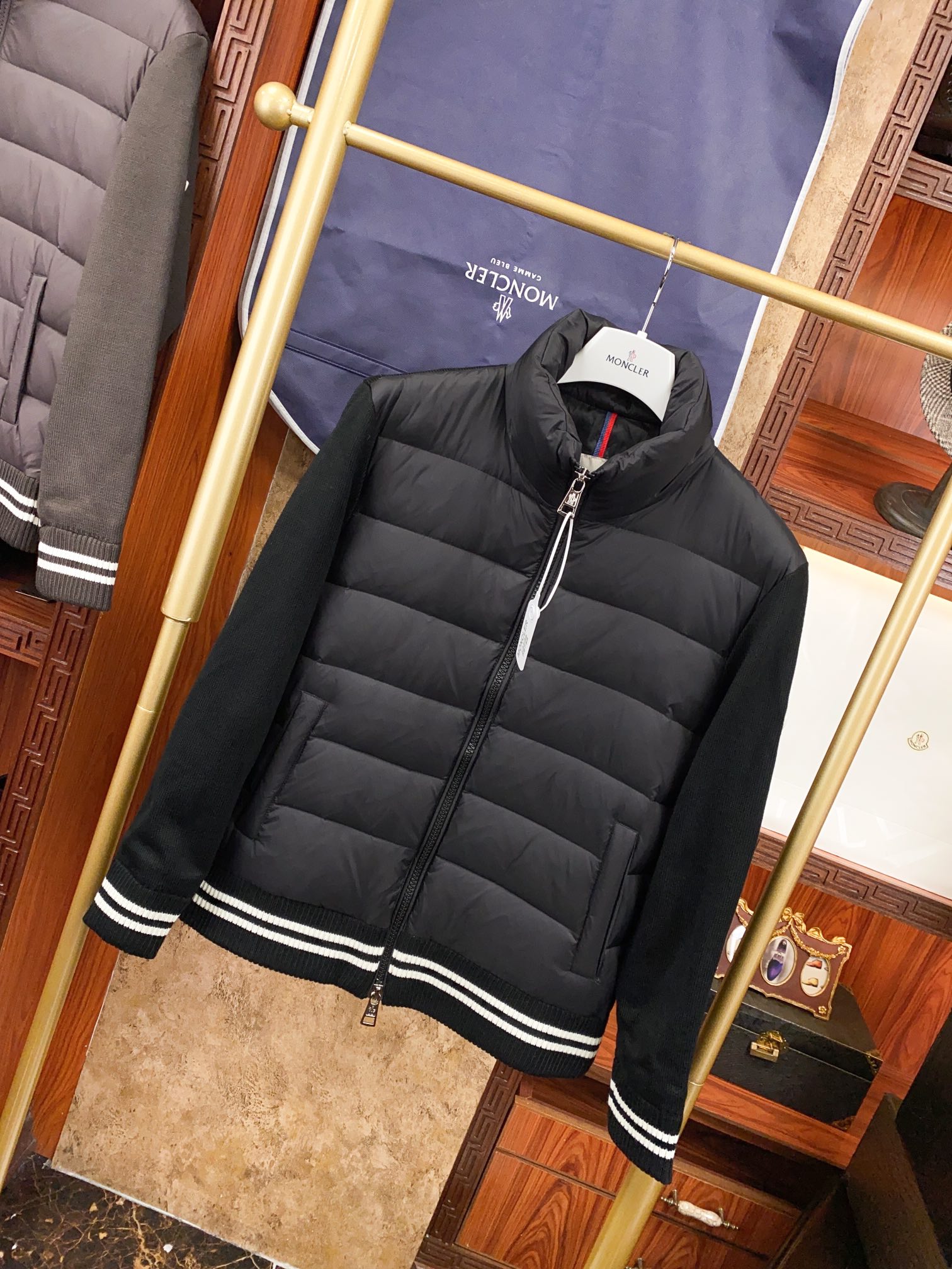 Moncler Couple Down Jacket Knitted Black Hooded M