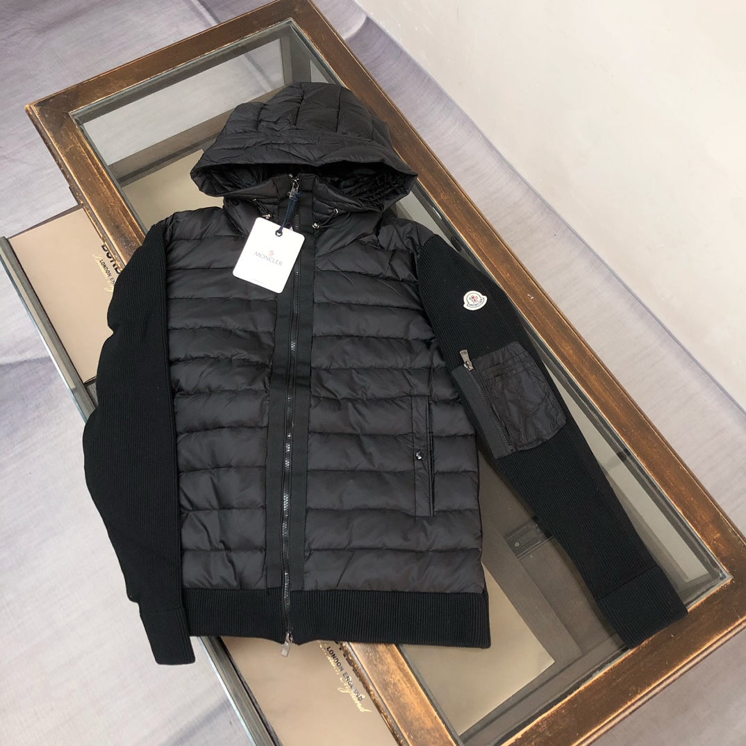 Moncler Male Jacket Wool Black Hooded M-l-xl