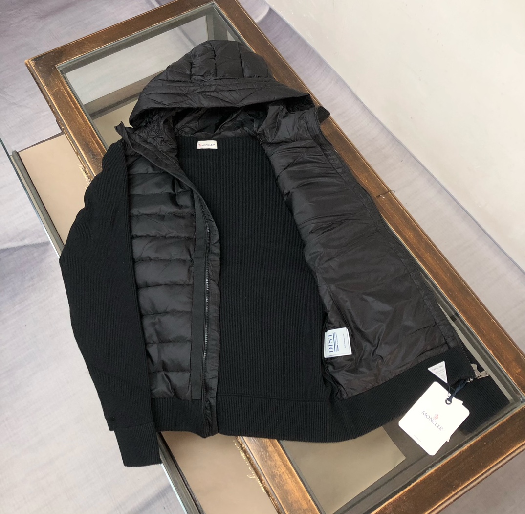 Moncler Male Jacket Wool Black Hooded M-l-xl