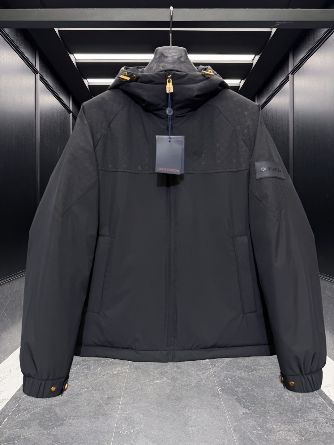 Louis Vuitton Down Jacket Goose Down Black Hooded S-m-l