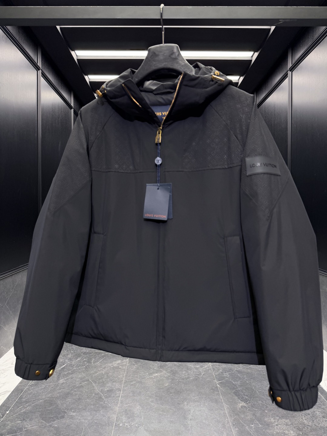 Louis Vuitton Down Jacket Goose Down Black Hooded S-m-l