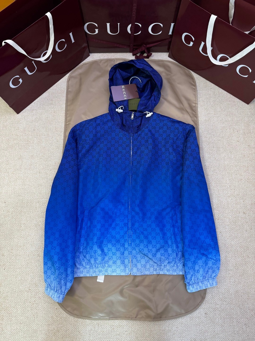 Gucci Jacket Polyester Blue Printed M-l-xl