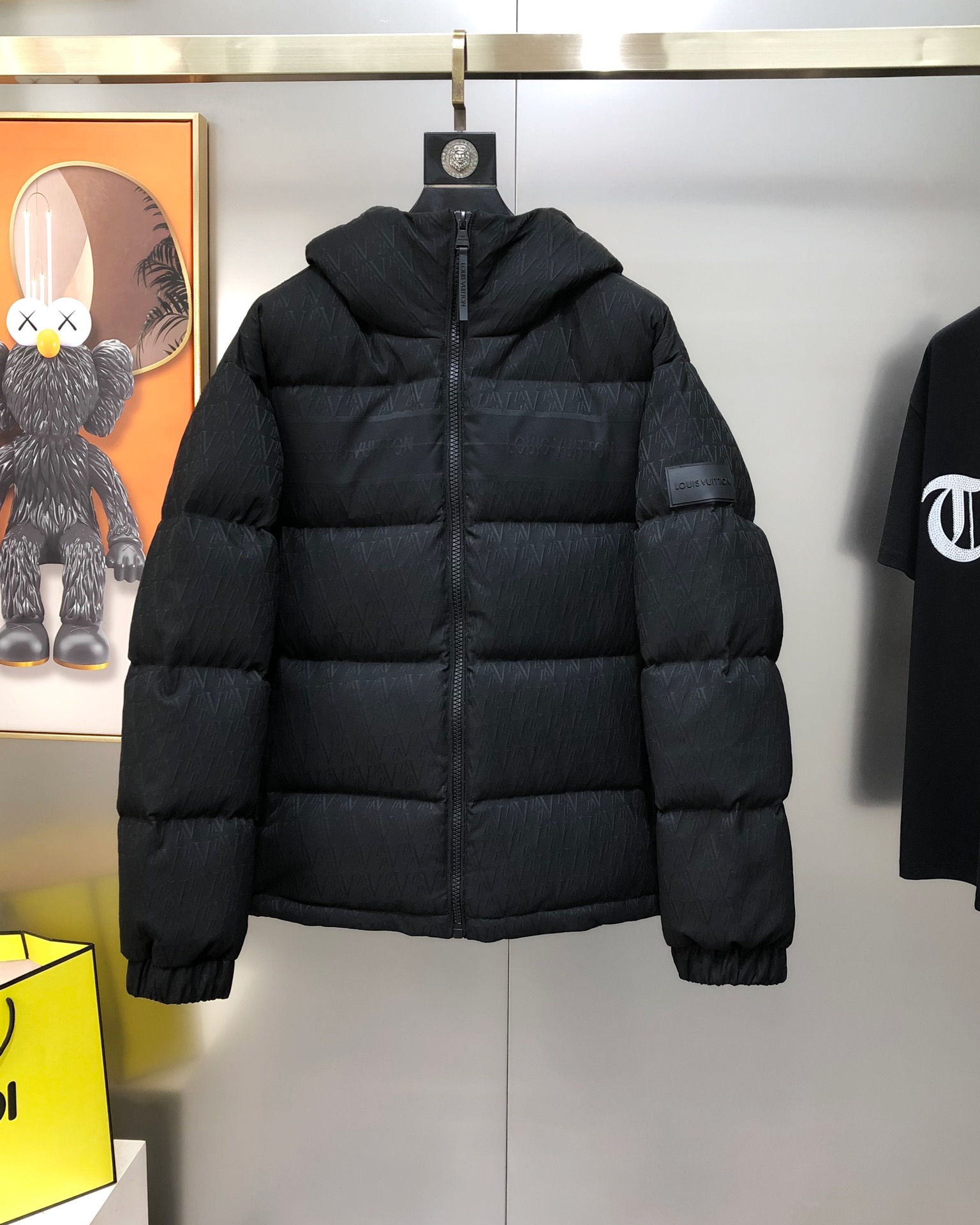 Louis Vuitton Male Down Jacket White Duck Down Black Hooded M-l-xl