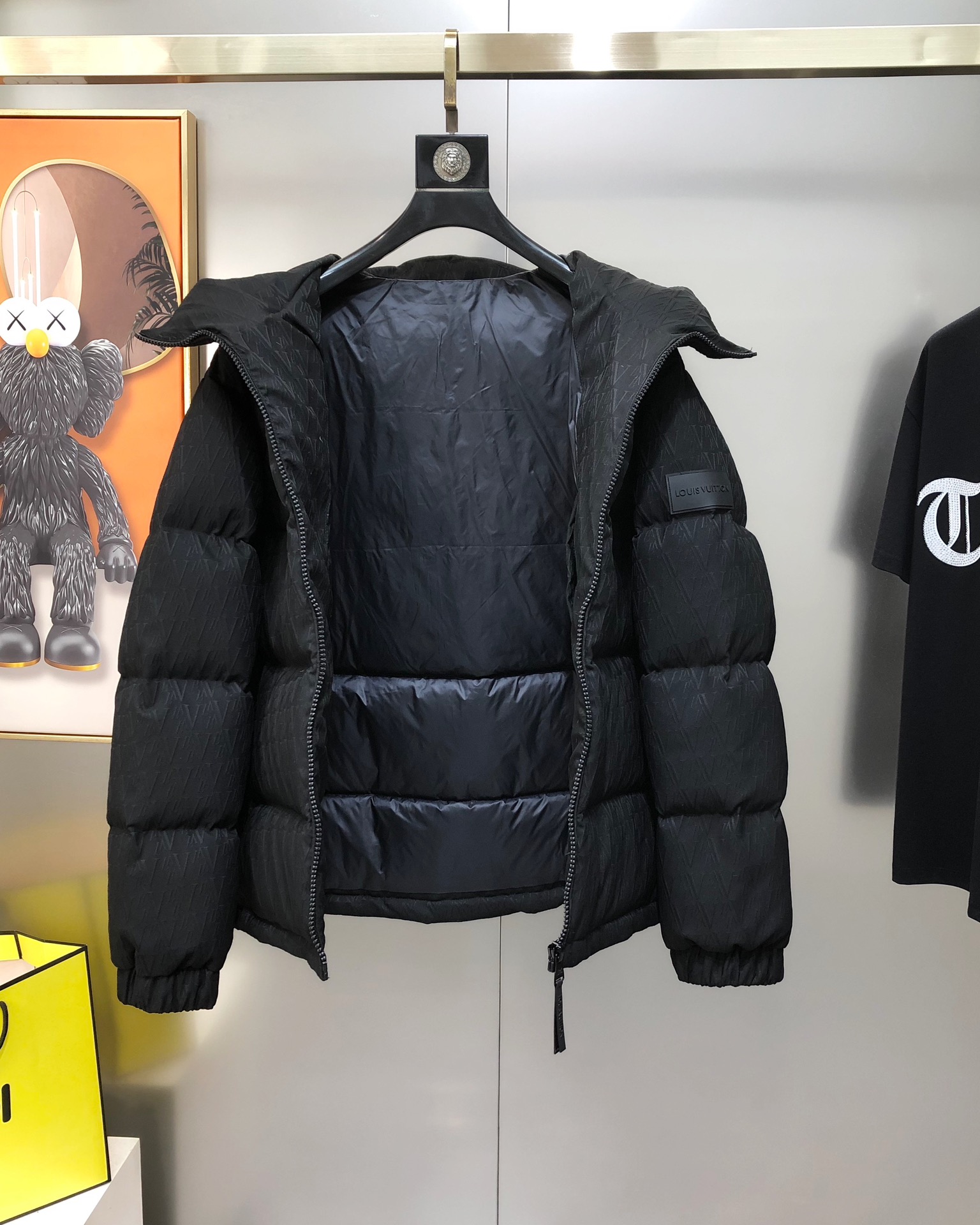 Louis Vuitton Male Down Jacket White Duck Down Black Hooded M-l-xl
