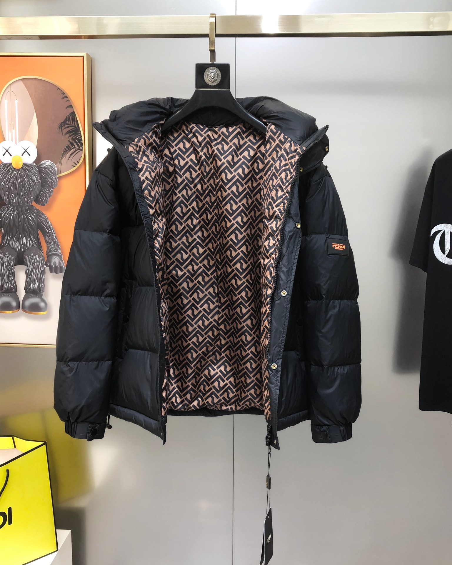 Fendi Male Down Jacket White Duck Down Black Hooded M-l-xl