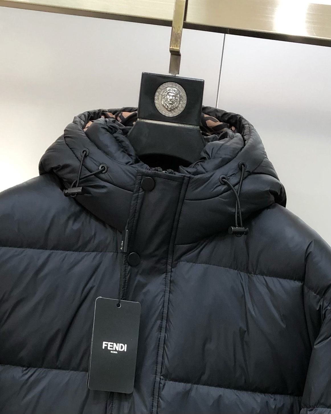Fendi Male Down Jacket White Duck Down Black Hooded M-l-xl