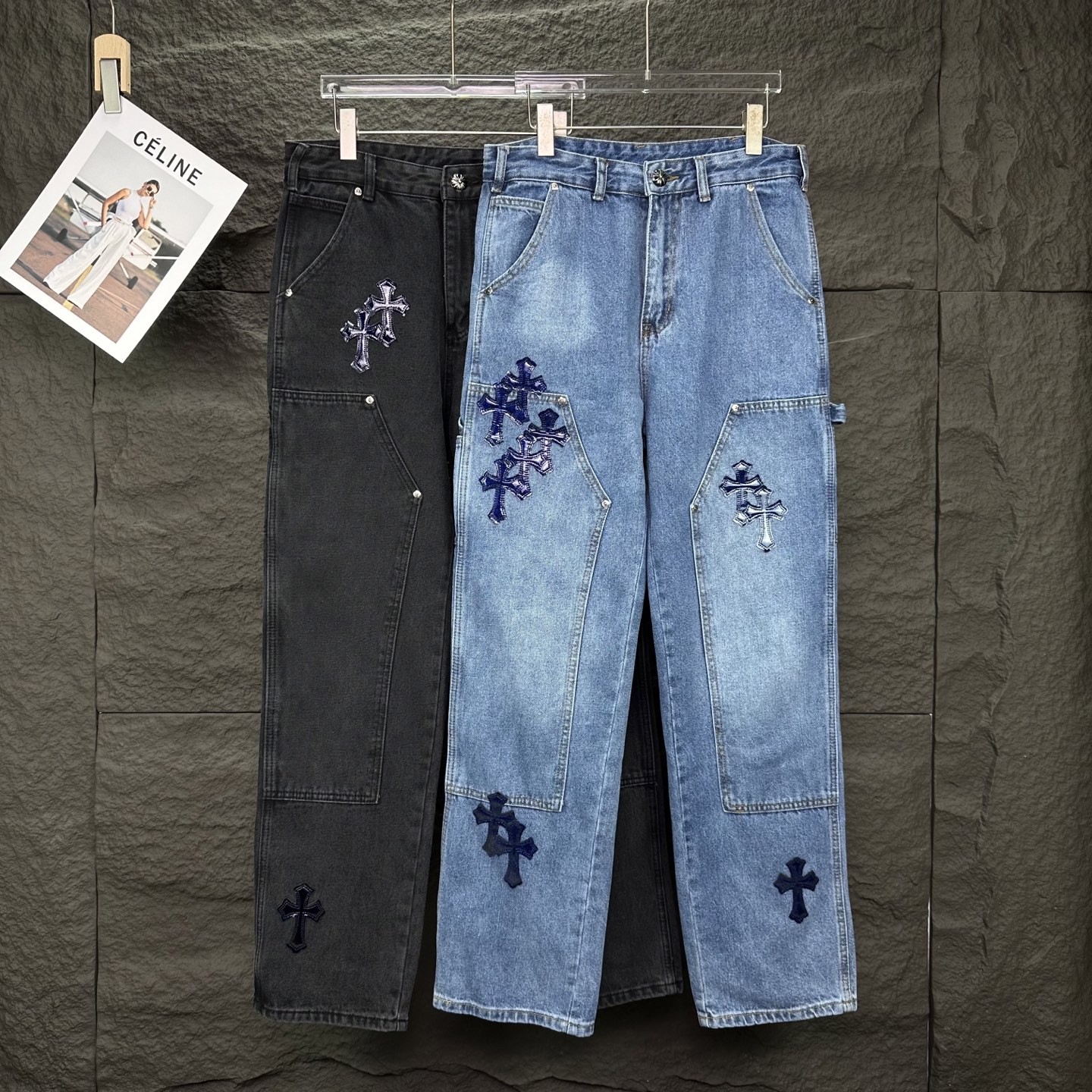 Chrome Hearts Couple Jeans Black Loose Fit