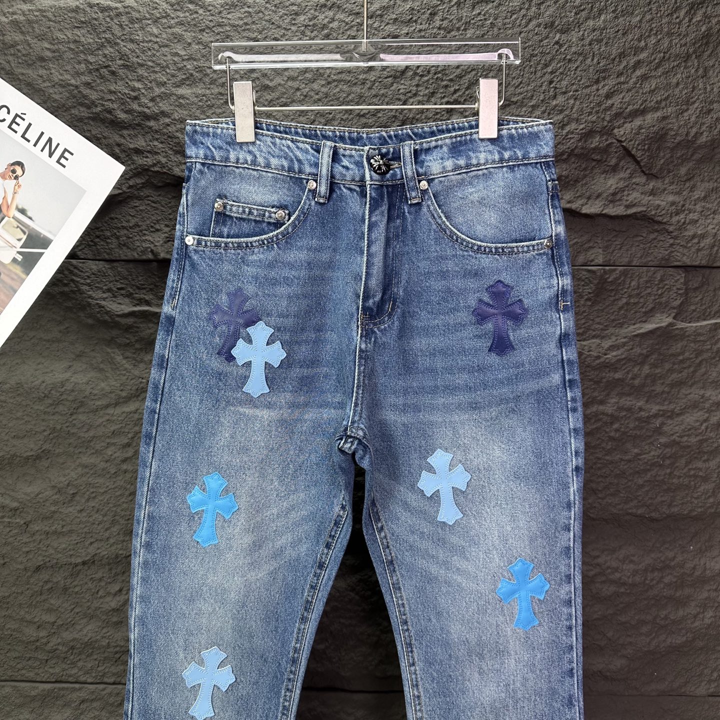 Chrome Hearts Couple Jeans Blue Loose Fit