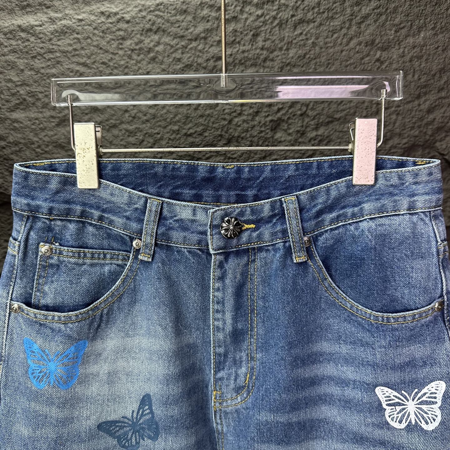Chrome Hearts Couple Jeans Blue Printed
