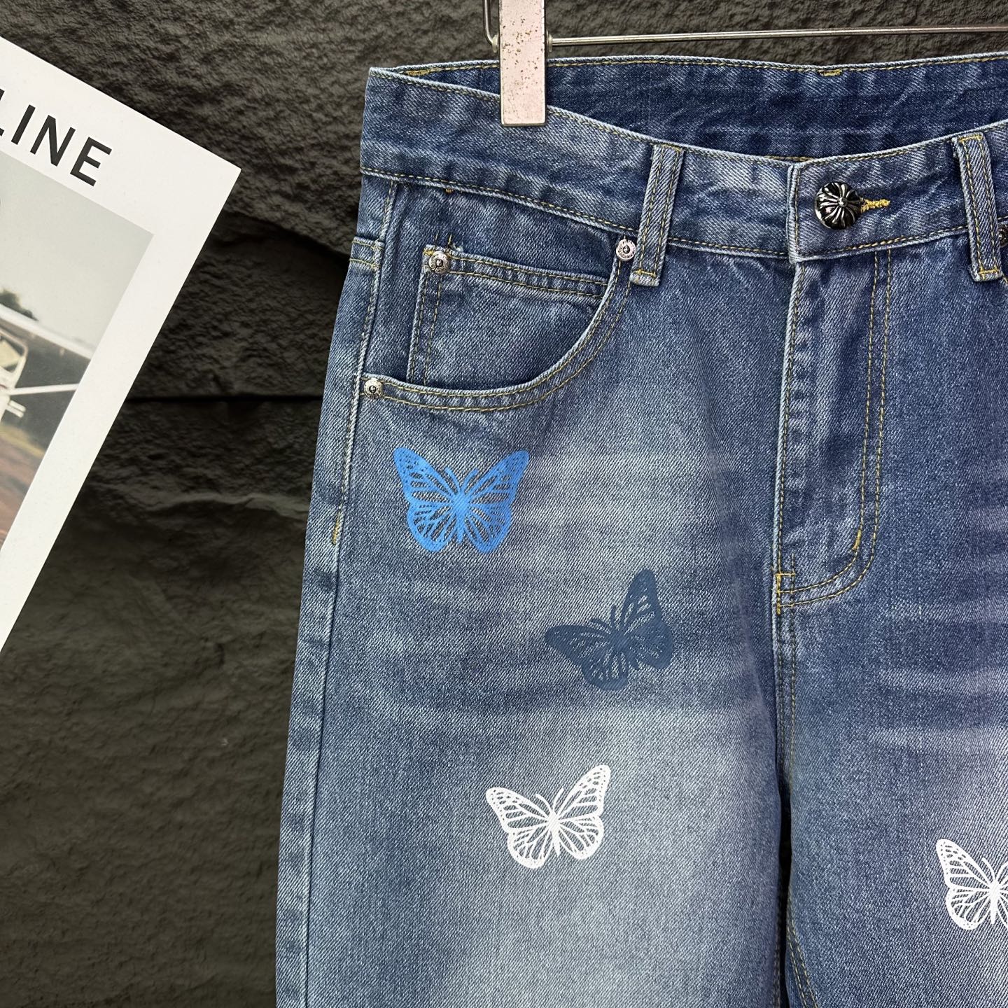 Chrome Hearts Couple Jeans Blue Printed