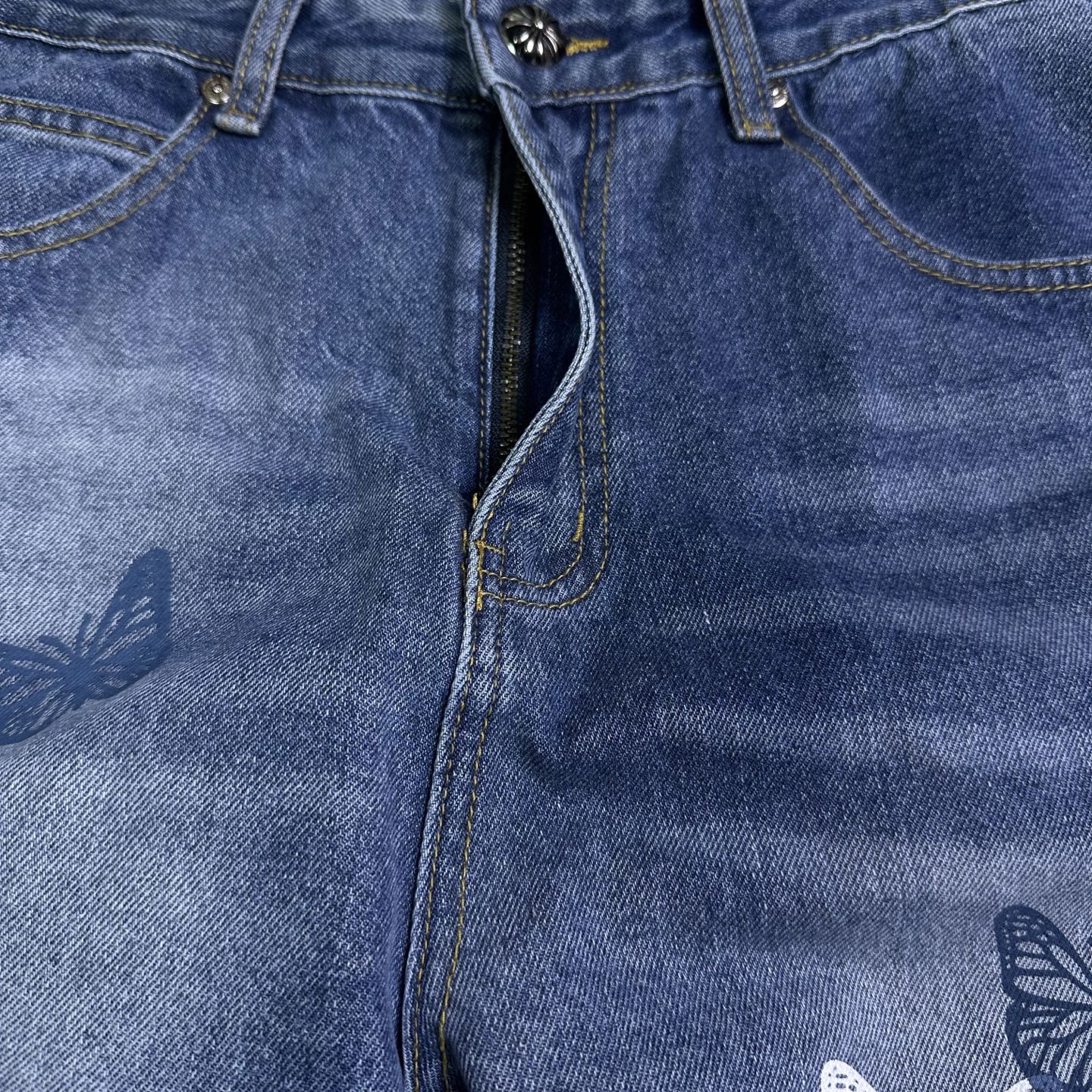 Chrome Hearts Couple Jeans Blue Printed