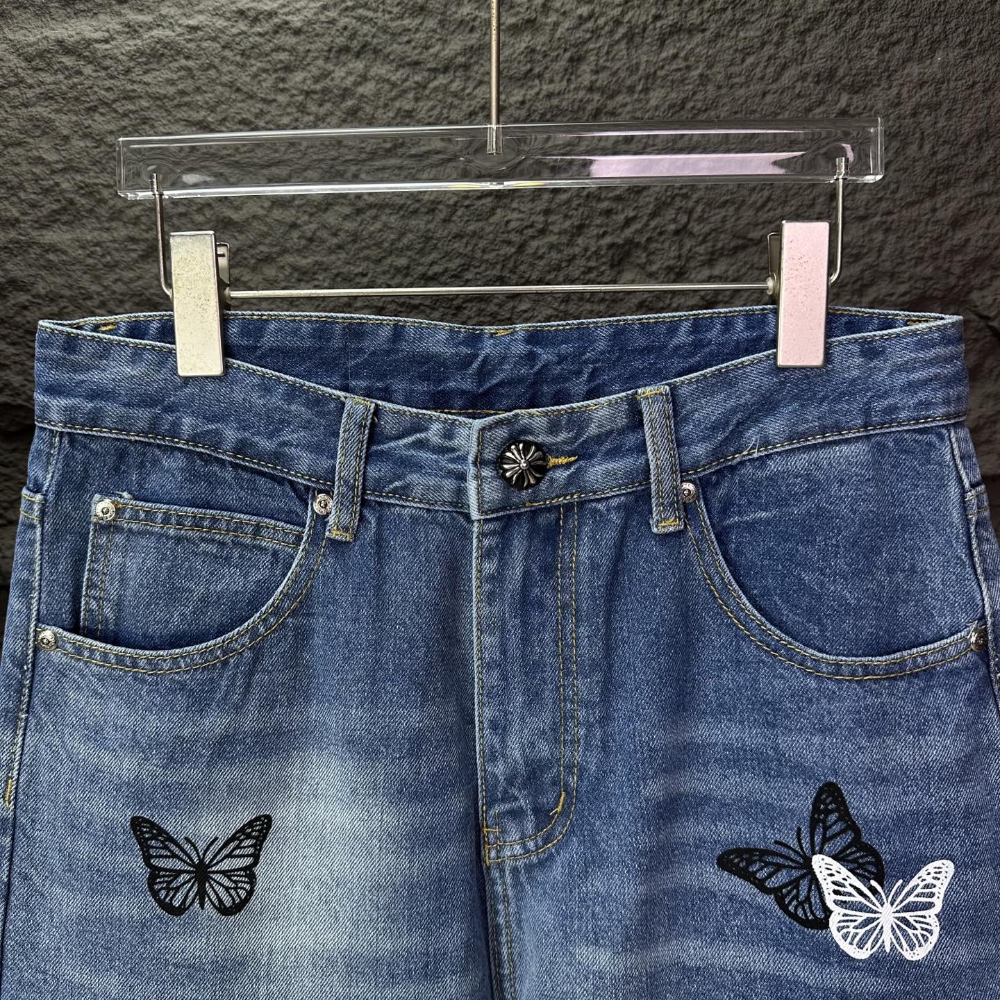 Chrome Hearts Couple Jeans Blue Printed