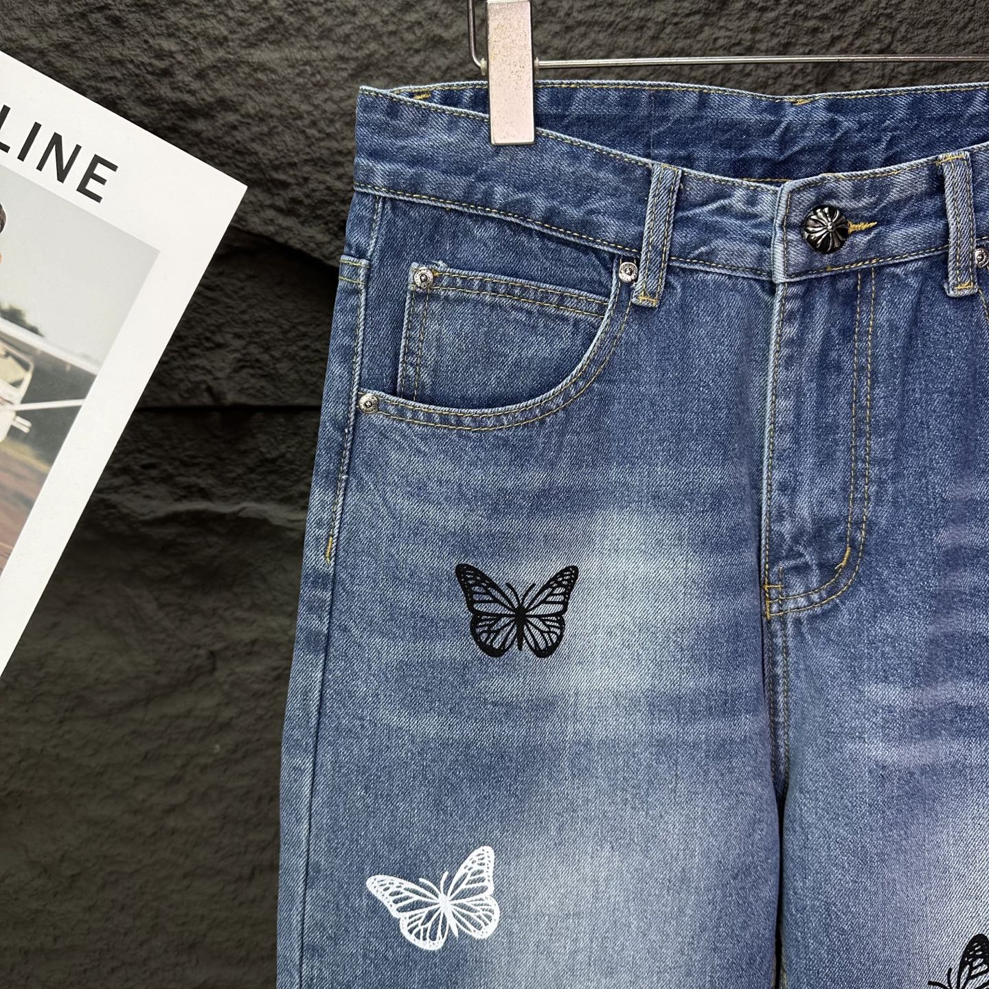 Chrome Hearts Couple Jeans Blue Printed