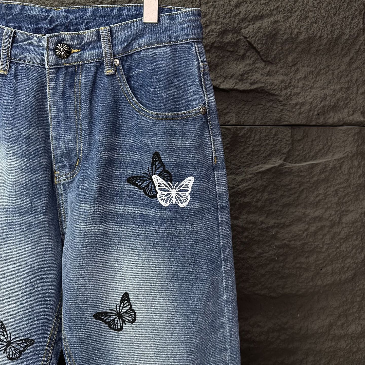 Chrome Hearts Couple Jeans Blue Printed