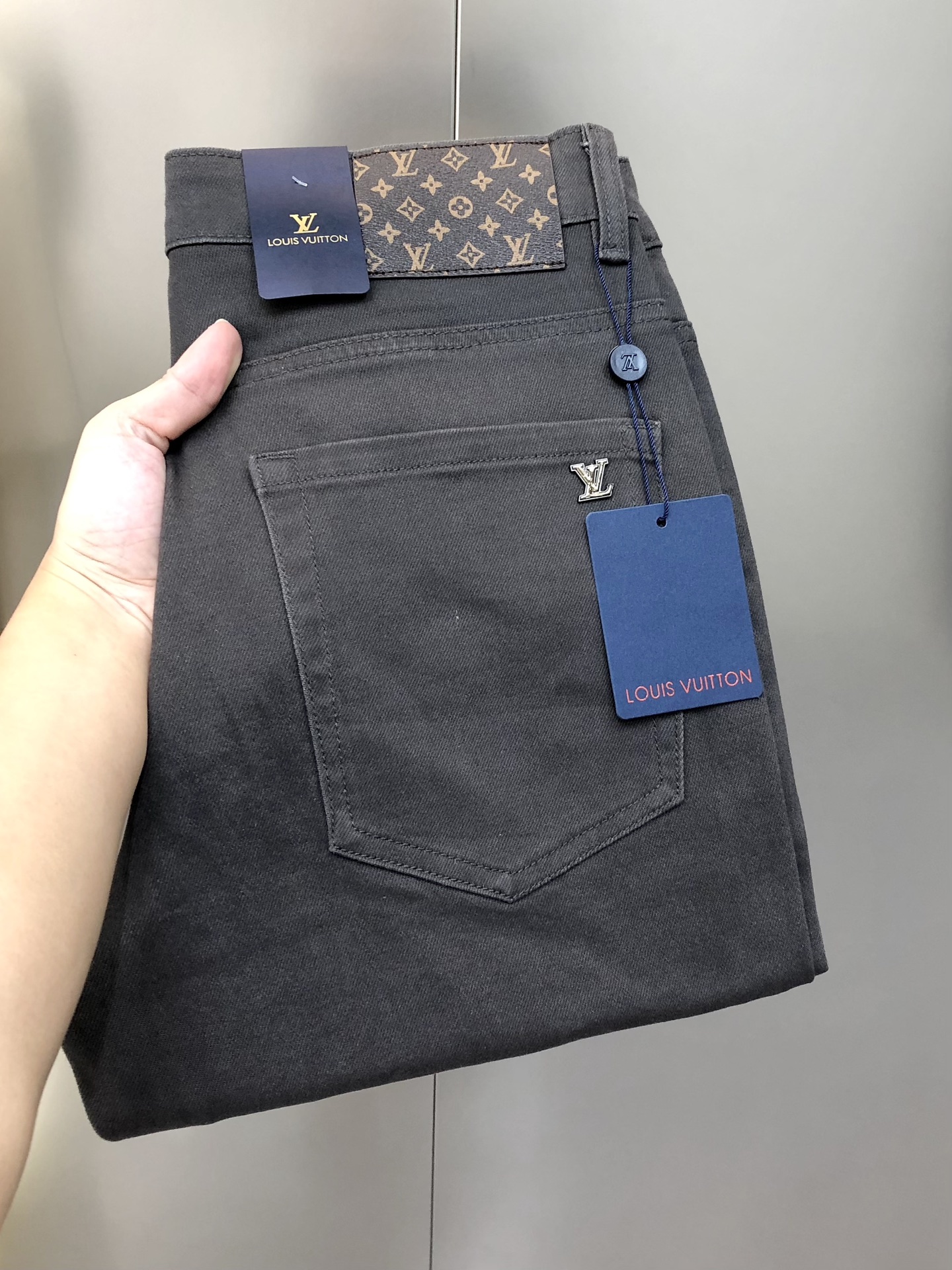 Louis Vuitton Male Jeans Cotton Gray Slim Fit L