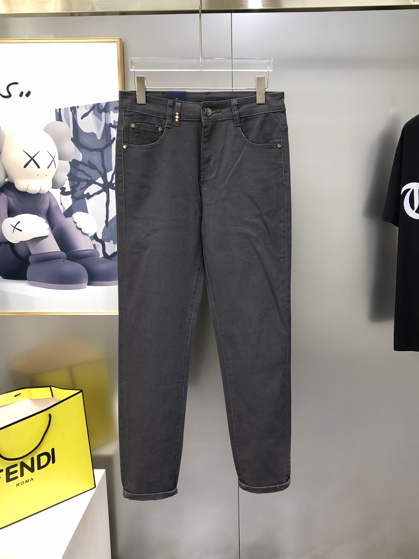 Louis Vuitton Male Jeans Cotton Gray Slim Fit L