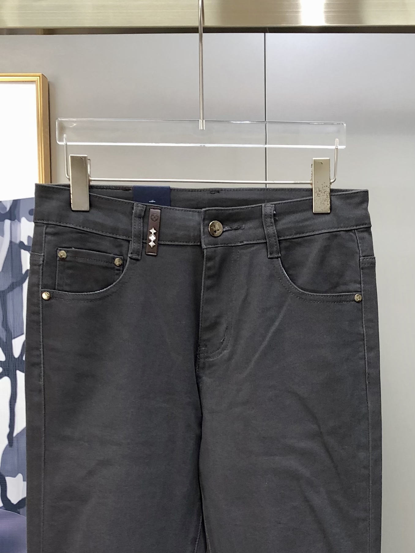 Louis Vuitton Male Jeans Cotton Gray Slim Fit L