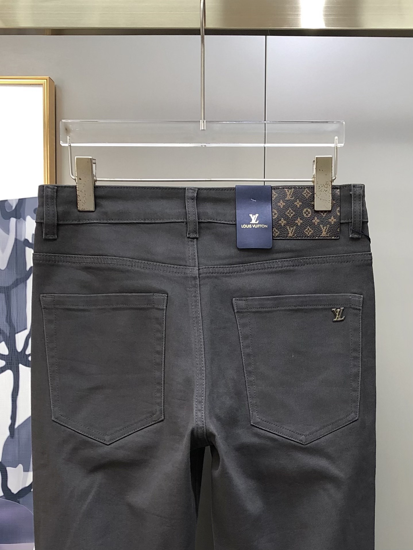 Louis Vuitton Male Jeans Cotton Gray Slim Fit L