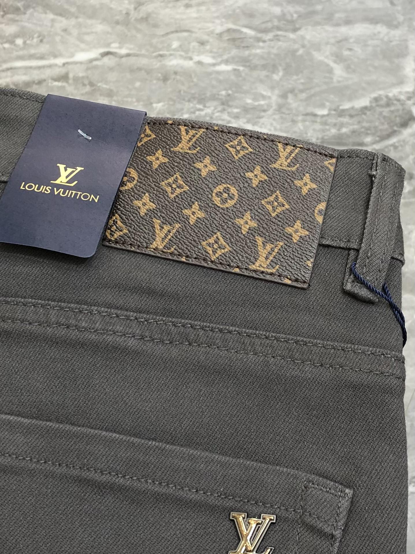 Louis Vuitton Male Jeans Cotton Gray Slim Fit L