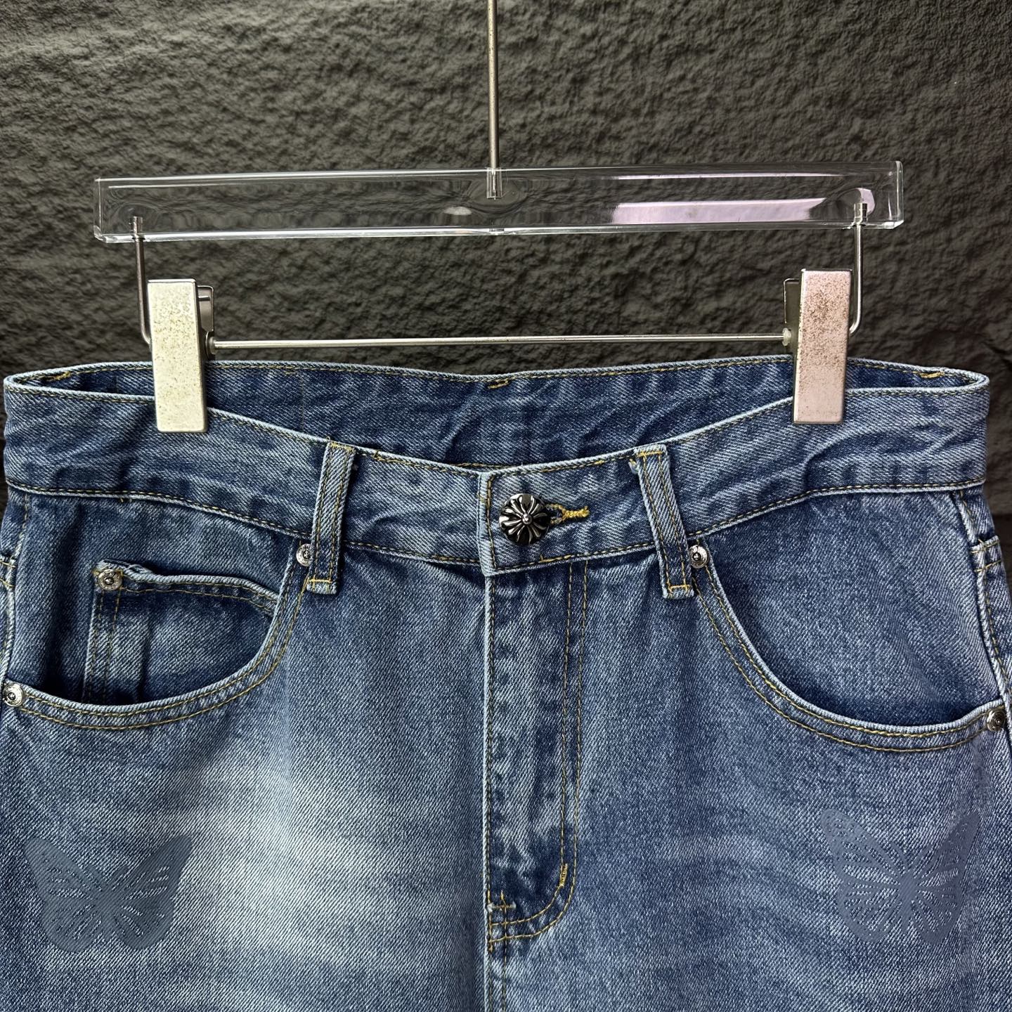 Chrome Hearts Couple Jeans Blue Printed