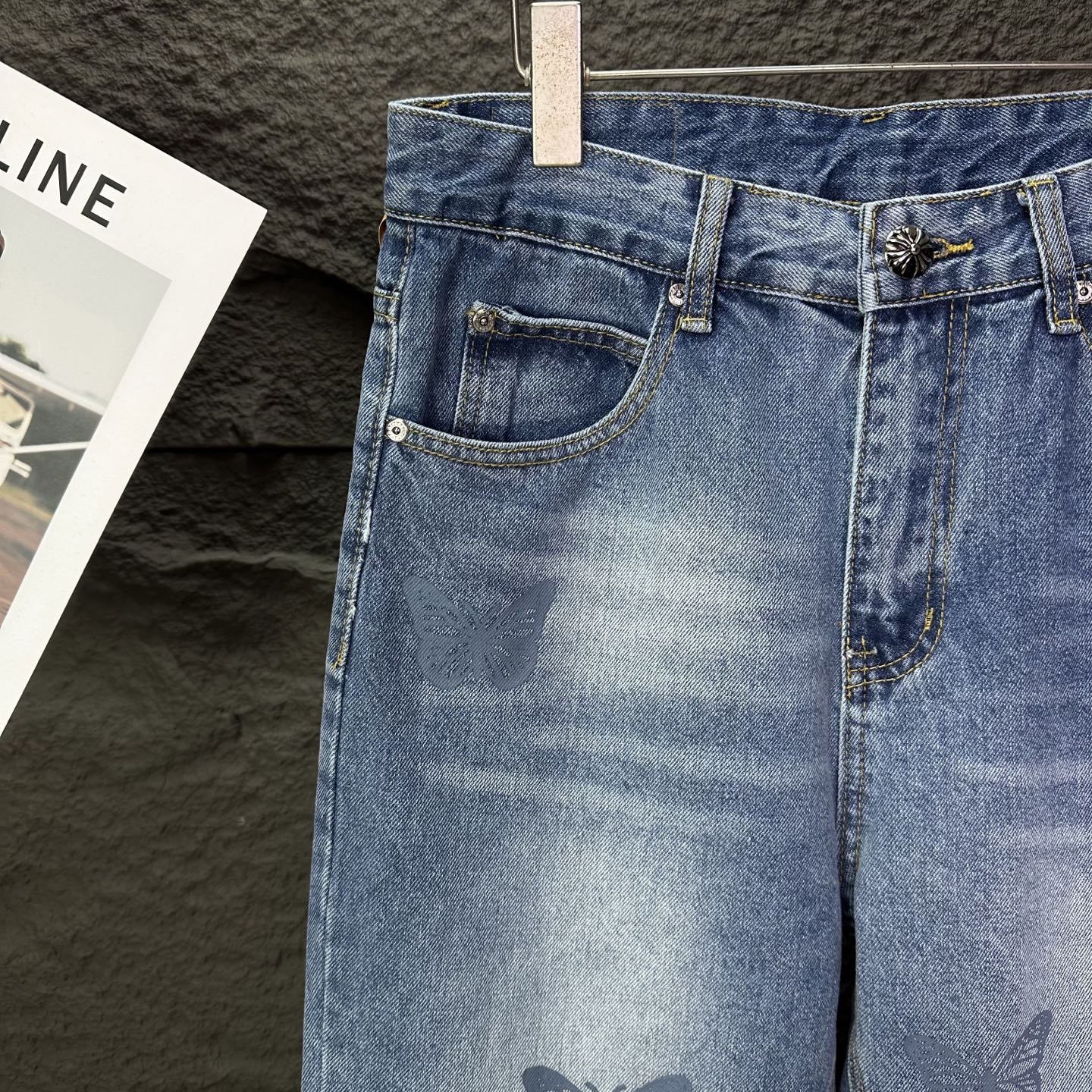 Chrome Hearts Couple Jeans Blue Printed