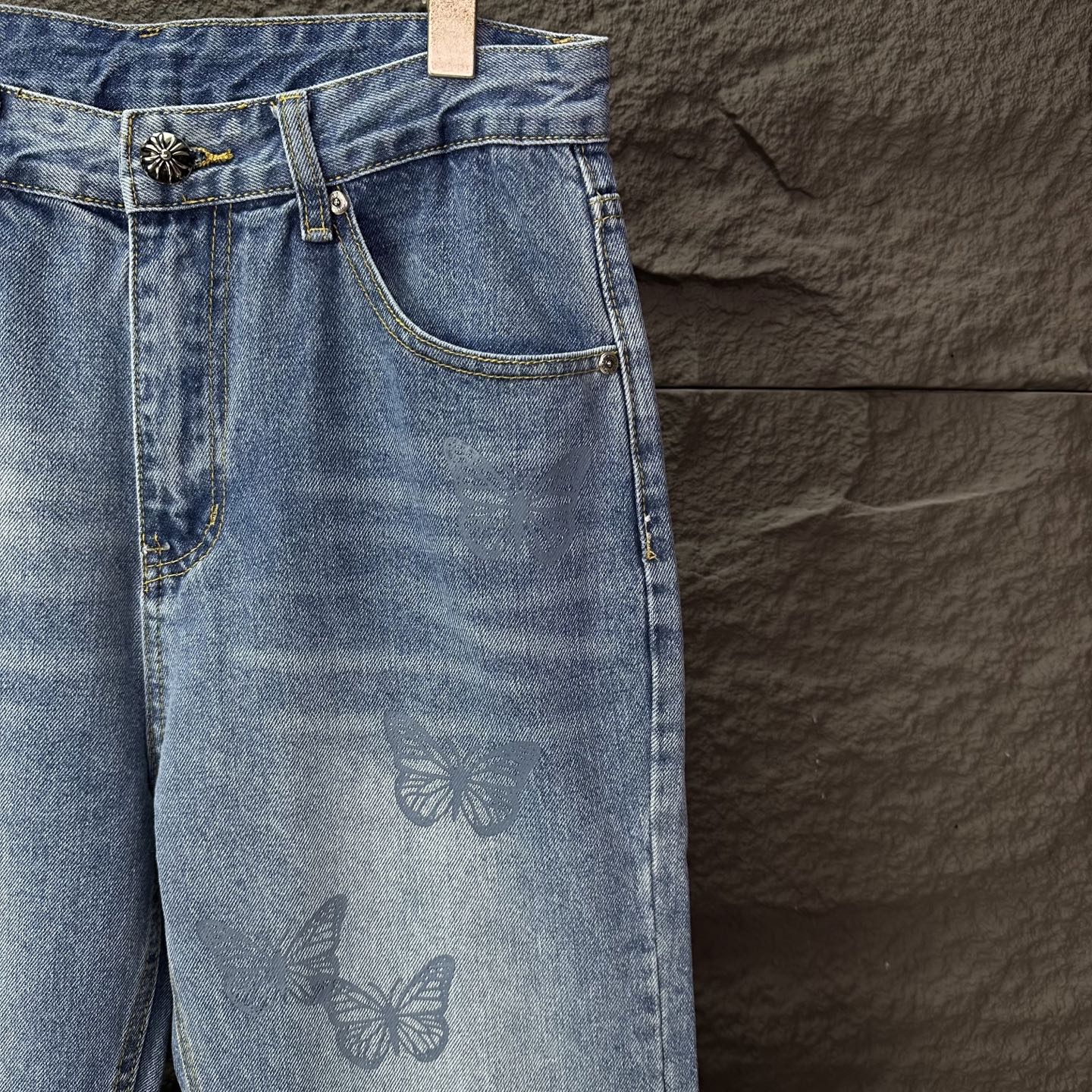 Chrome Hearts Couple Jeans Blue Printed