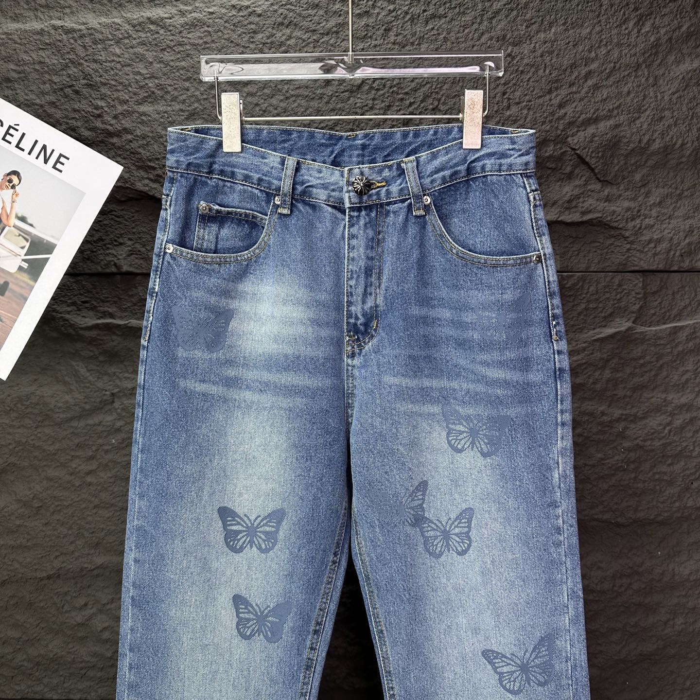 Chrome Hearts Couple Jeans Blue Printed
