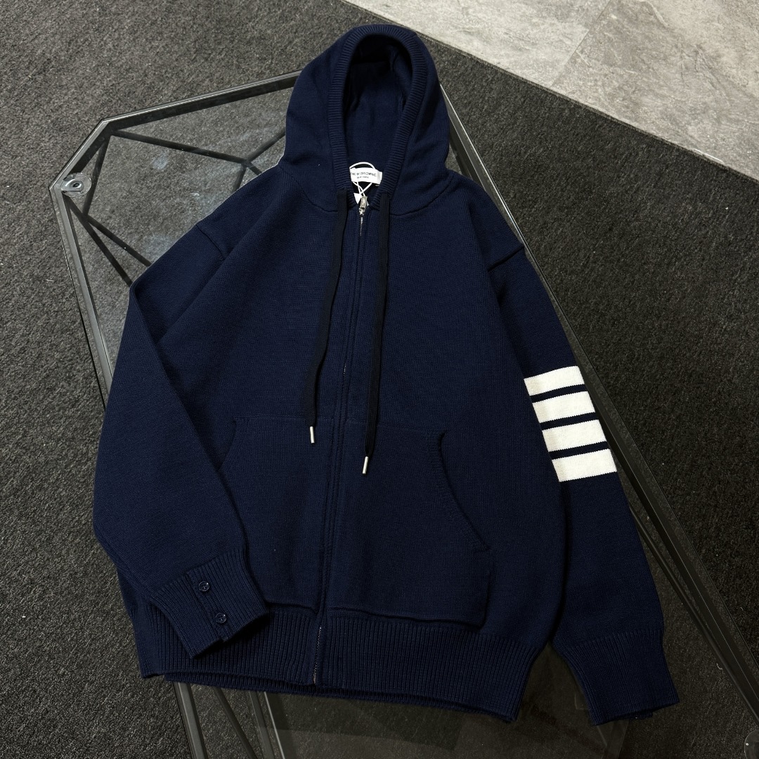 Thom Browne Couple Basic Clothing Wool Blue Hooded S-m